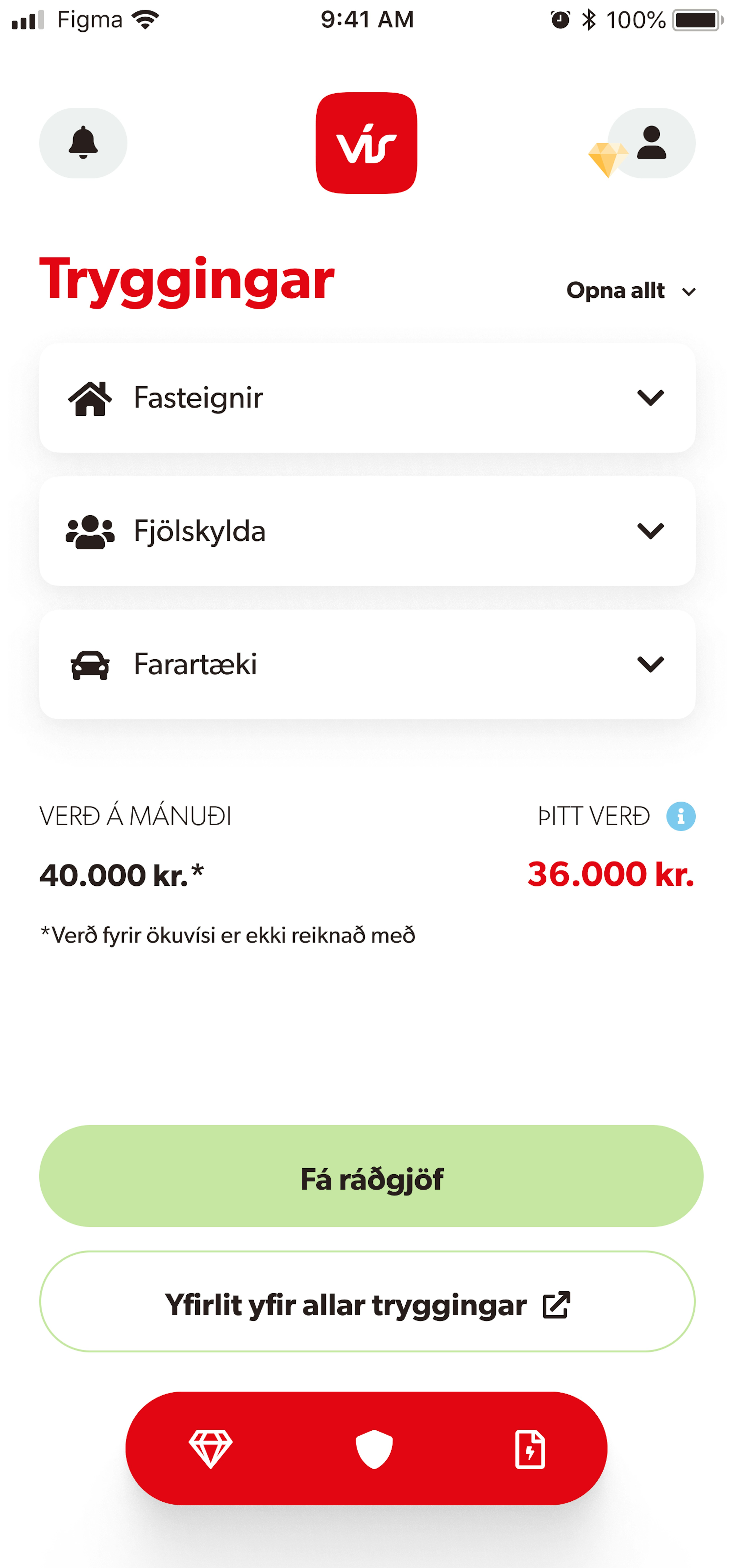 Skjámynd af VÍS appinu