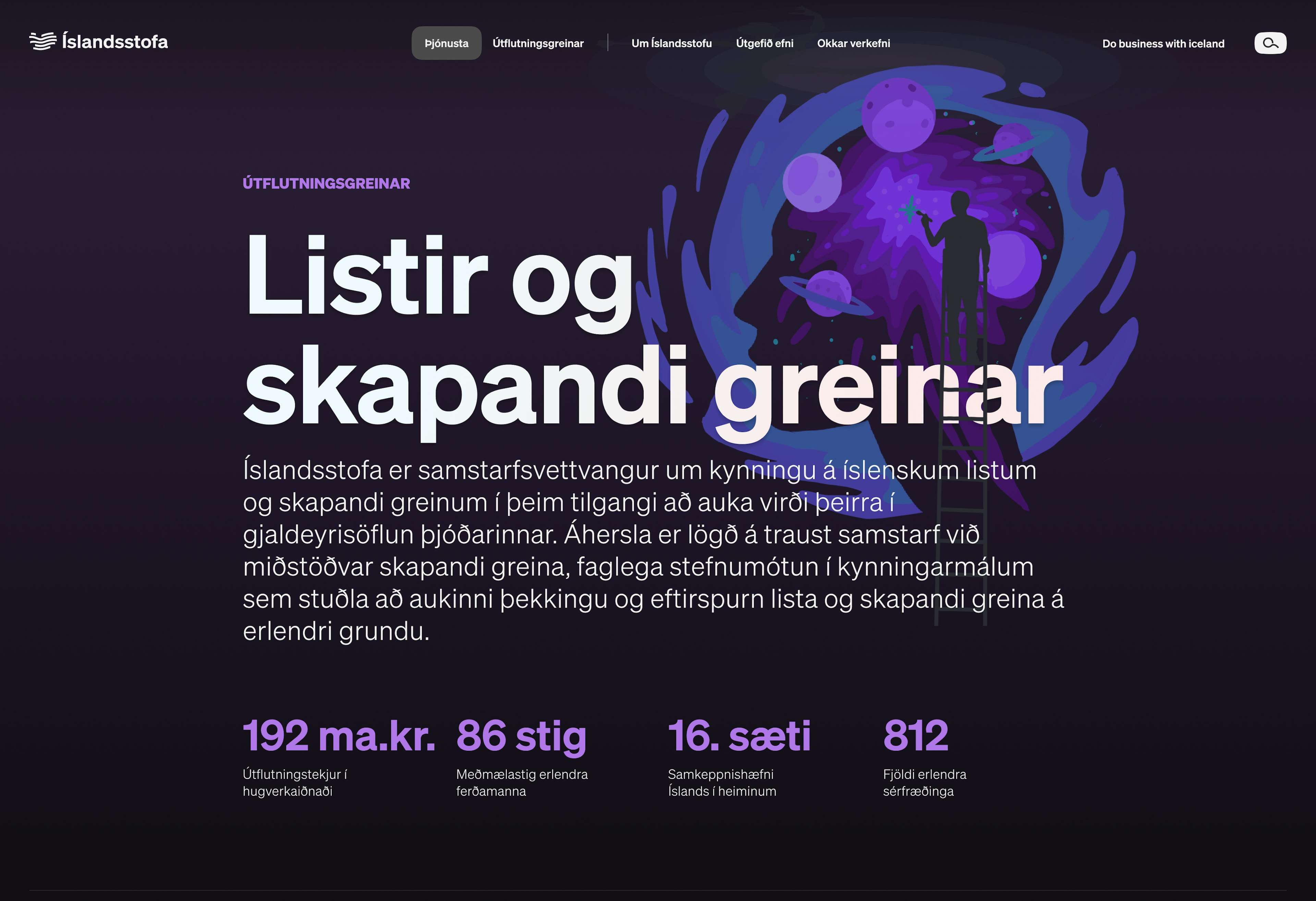 Mynd af undirsíðu af hönnun Júní fyrir Íslandssttofu