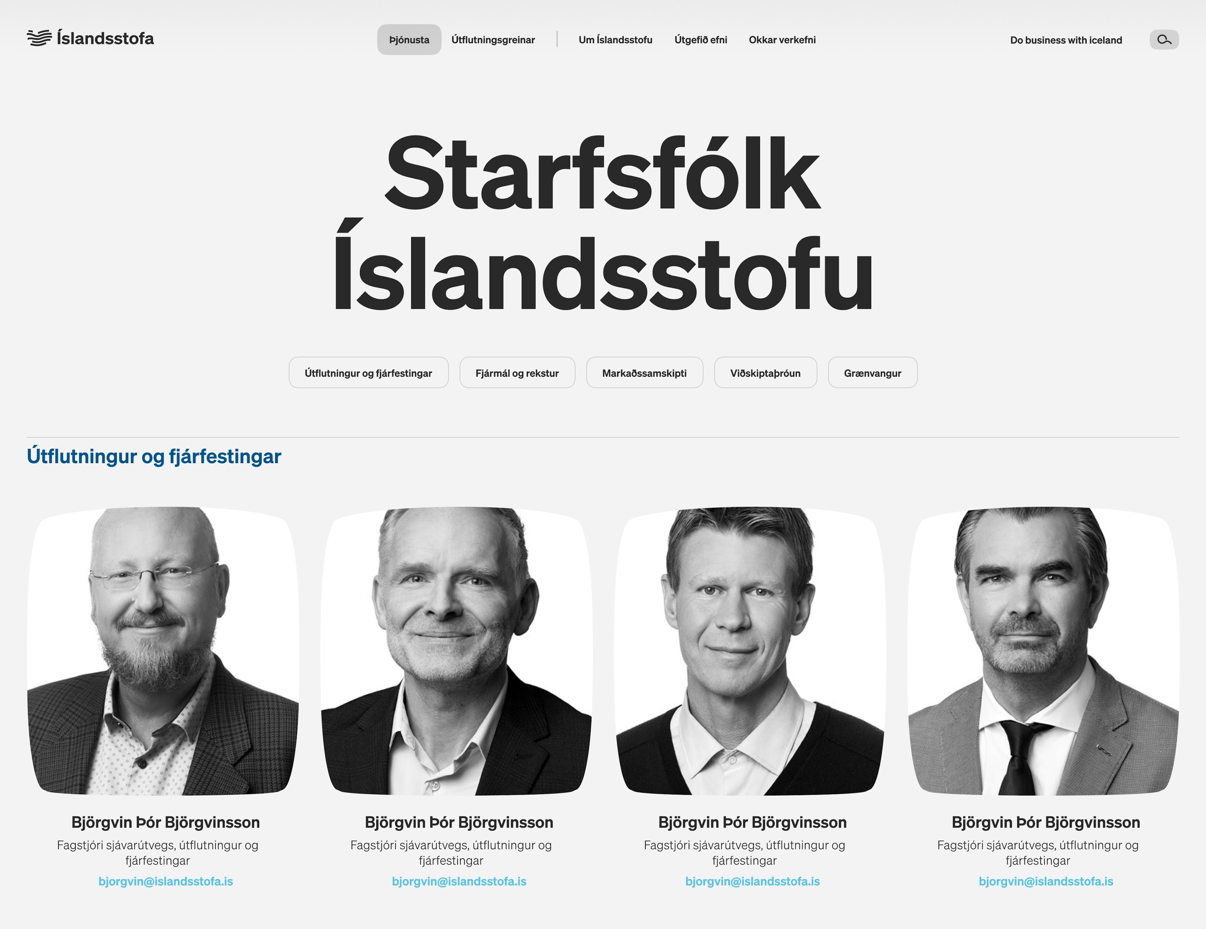 Mynd af undirsíðu af hönnun Júní fyrir Íslandssttofu