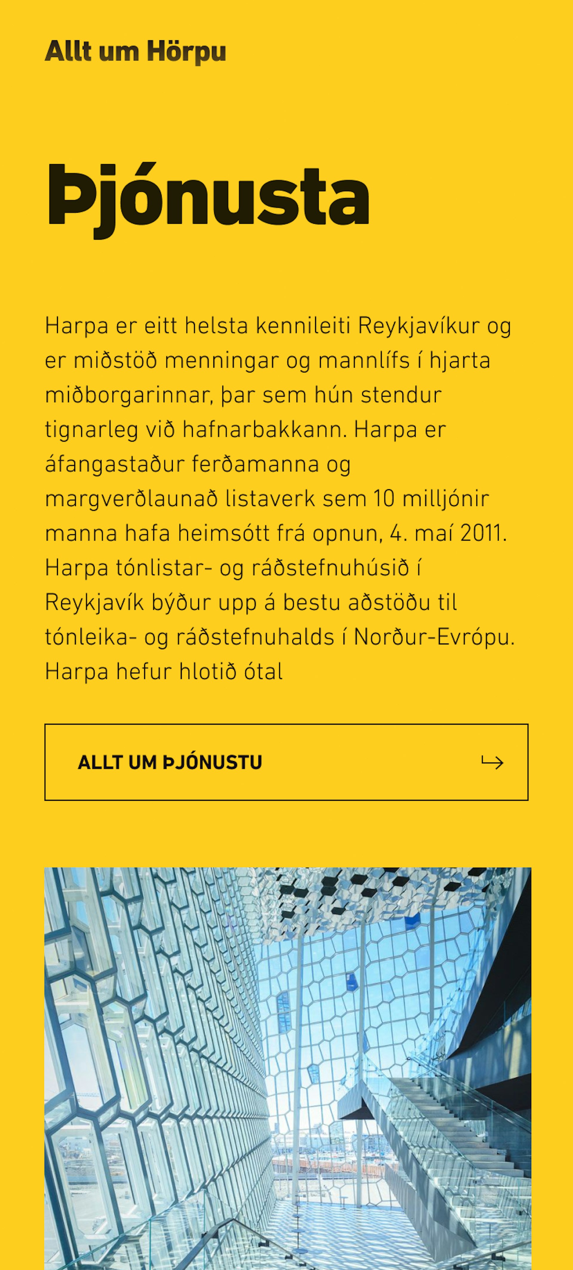 Skjámynd af vefsiðu Hörpu