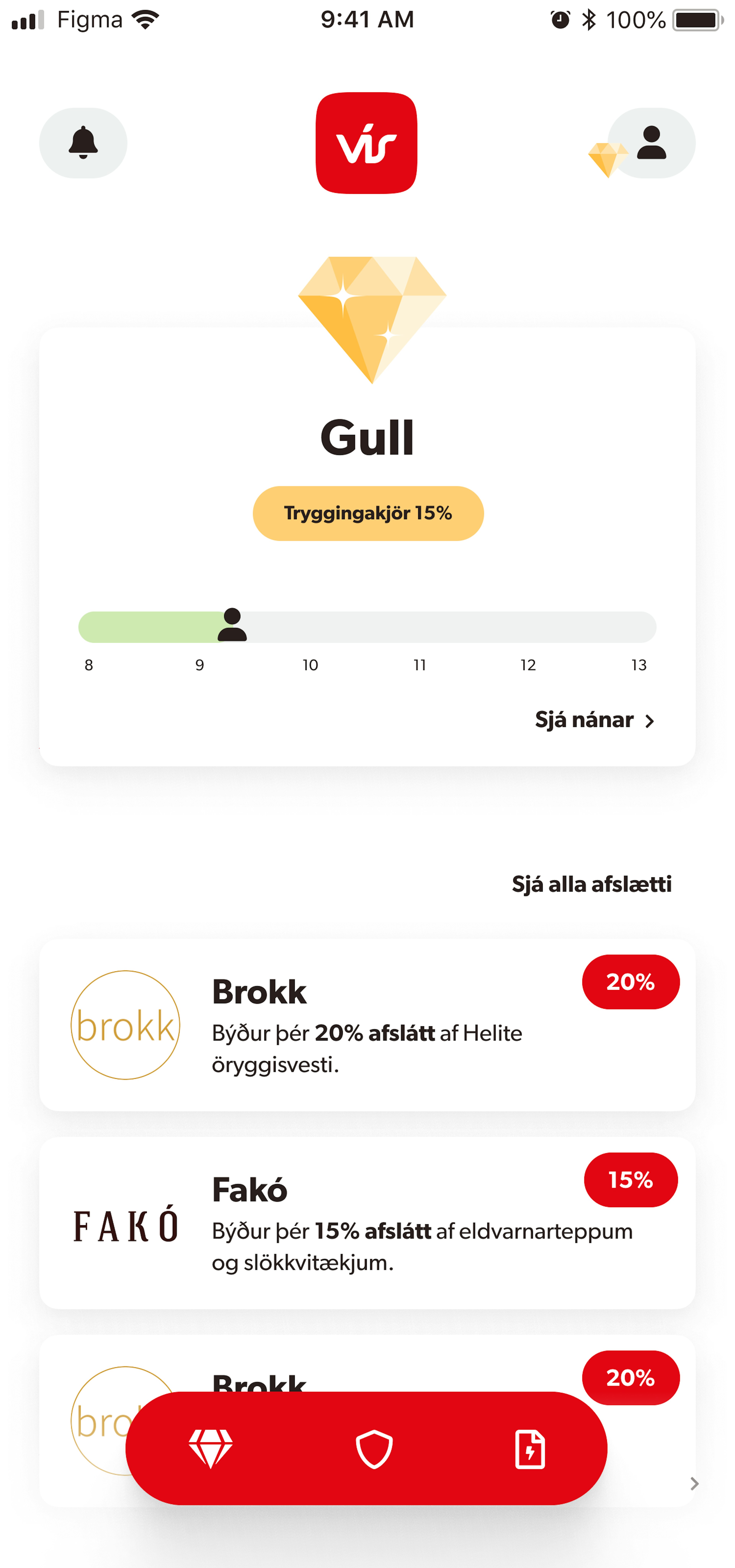 Skjámynd af VÍS appinu