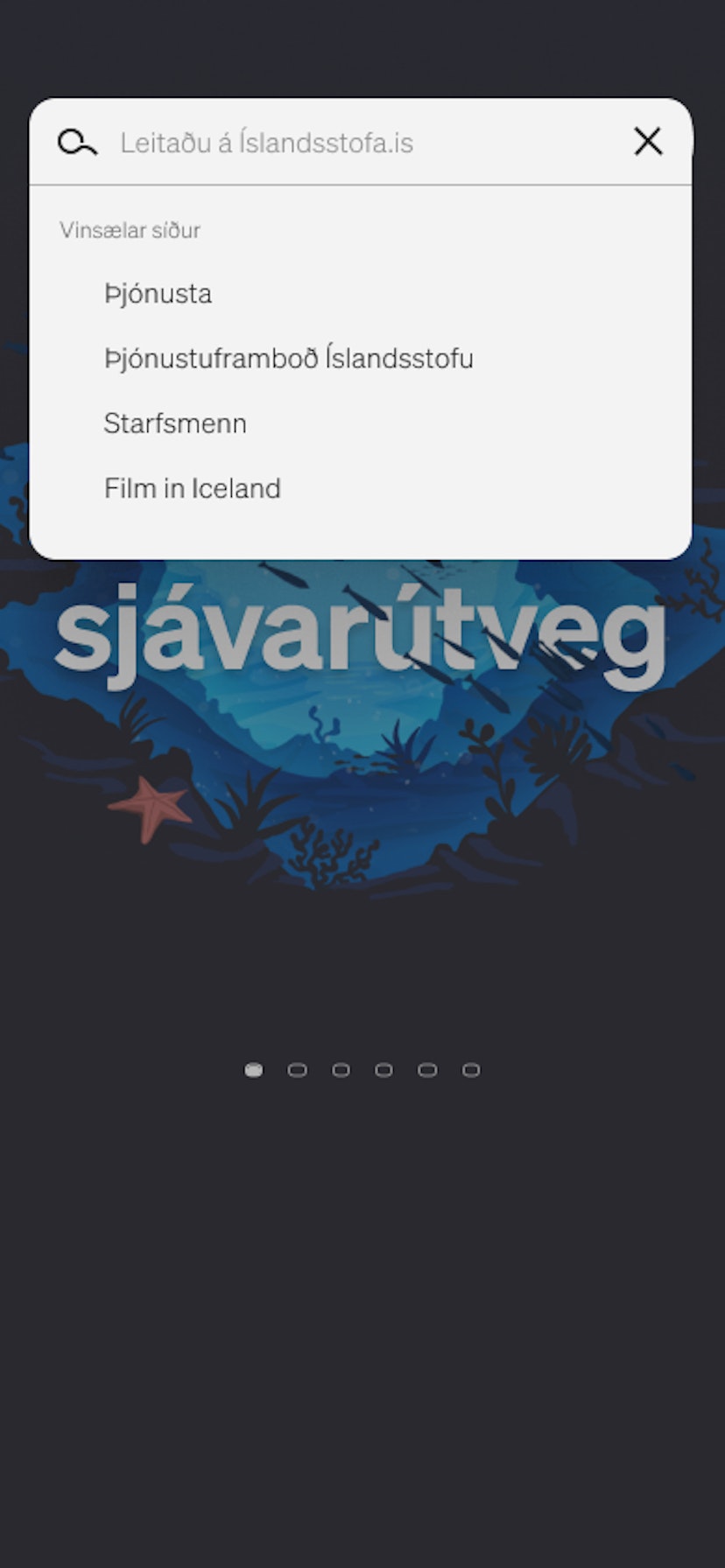 Skjámynd af undirsíðu af hönnun Júní fyrir Íslandsstofu