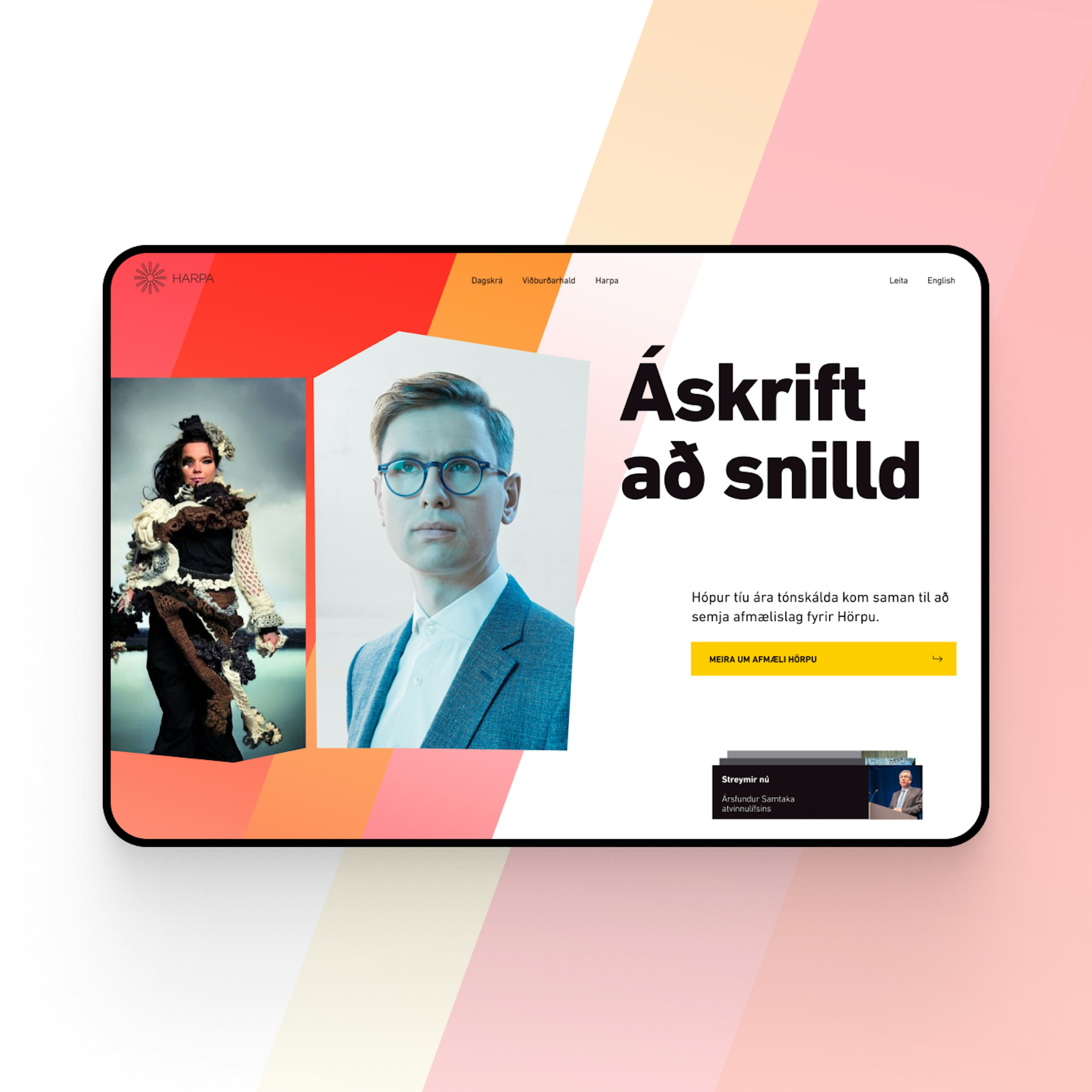 Skjámynd af vefsiðu Hörpu