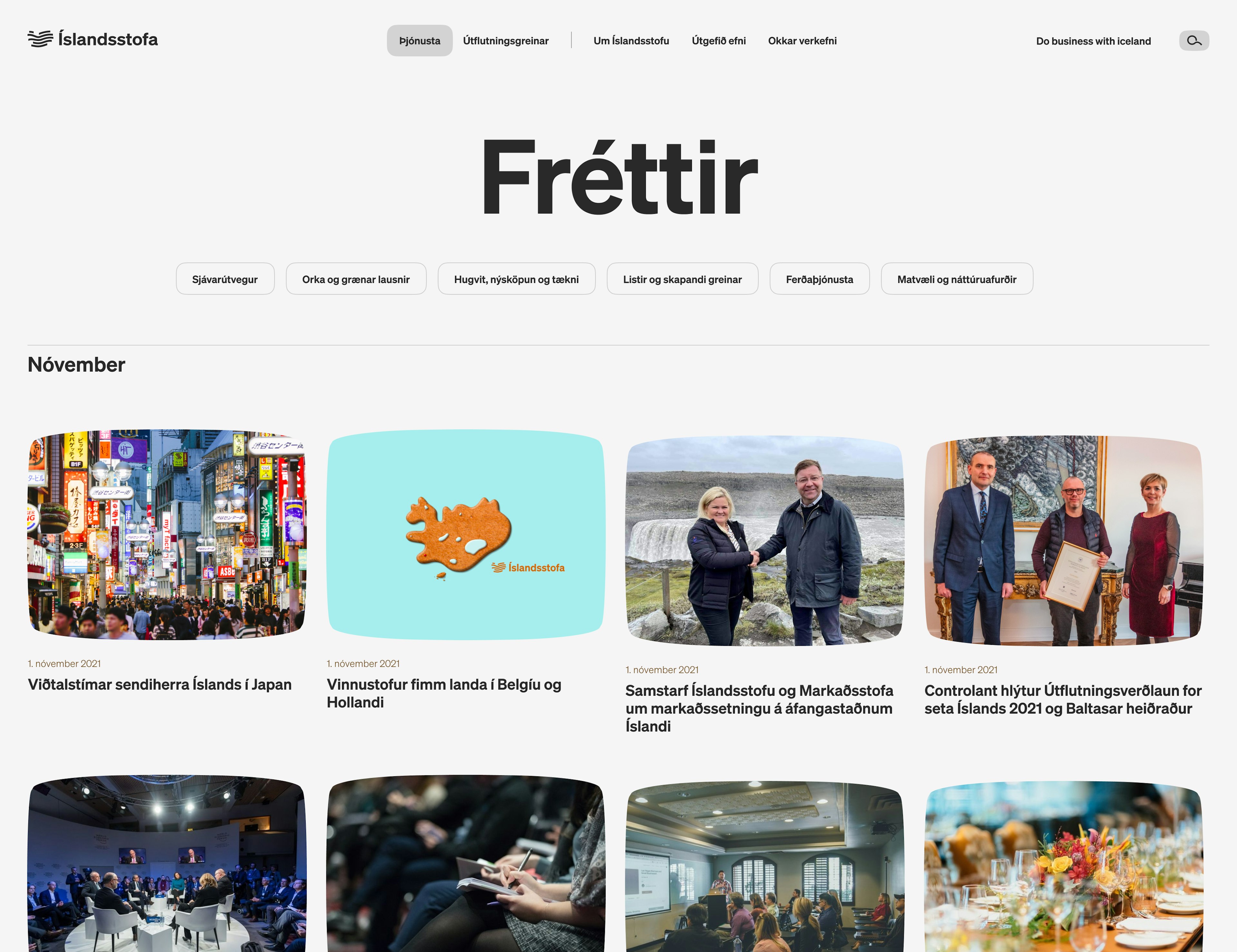 Mynd af undirsíðu af hönnun Júní fyrir Íslandssttofu