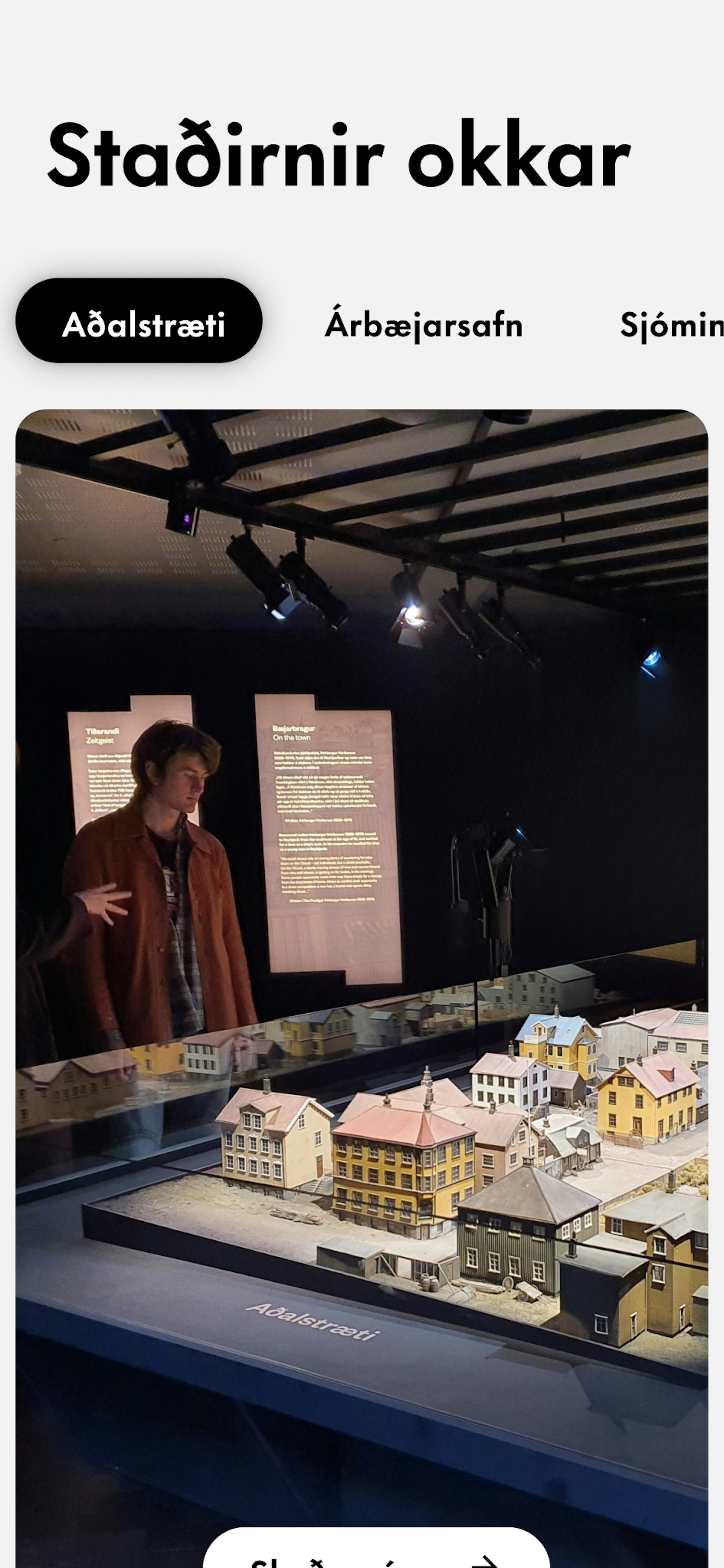 Skjámynd af undirsíðu Borgarsögusafnsins