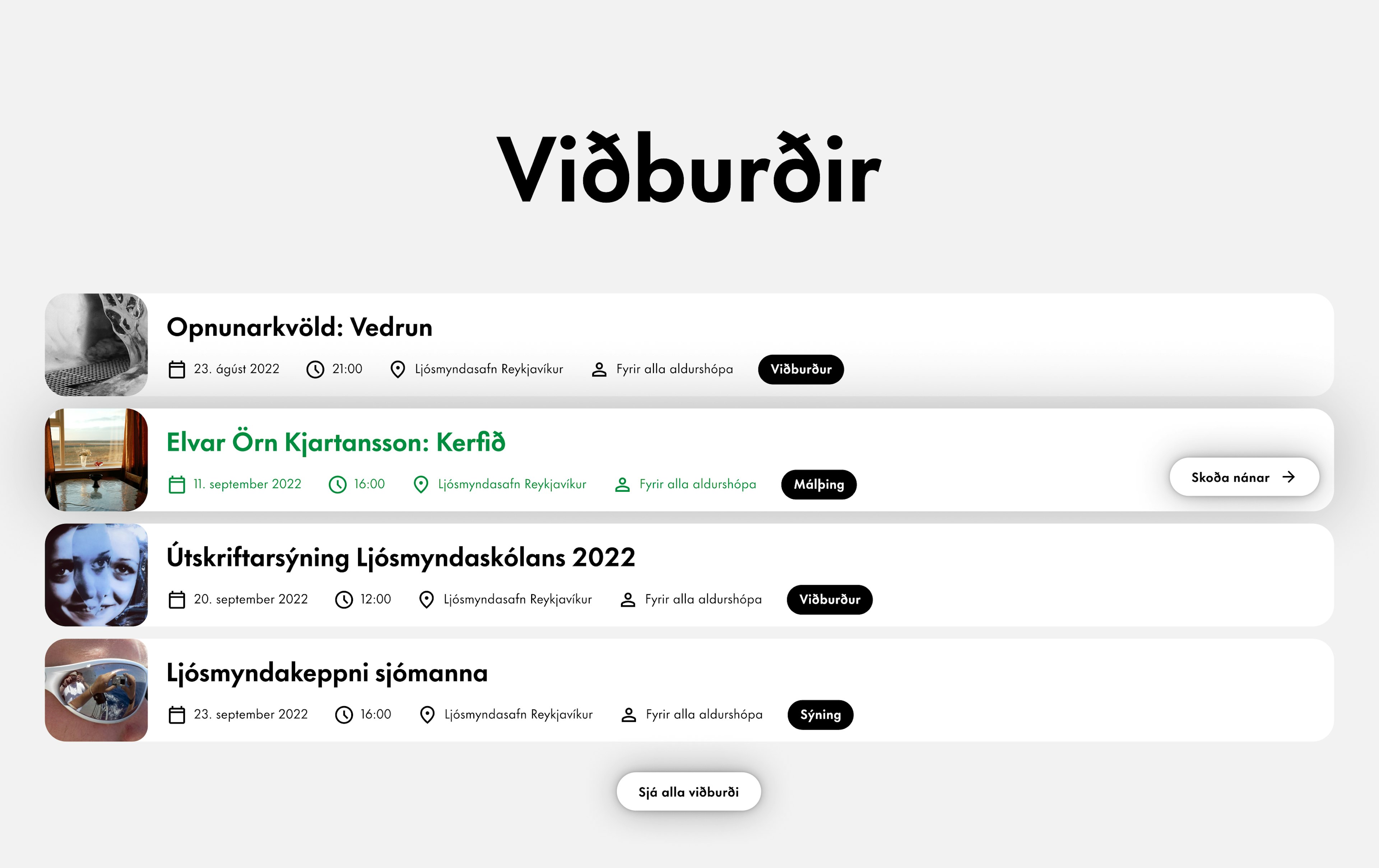 Skjámynd af undirsíðu Borgarsögusafnsins