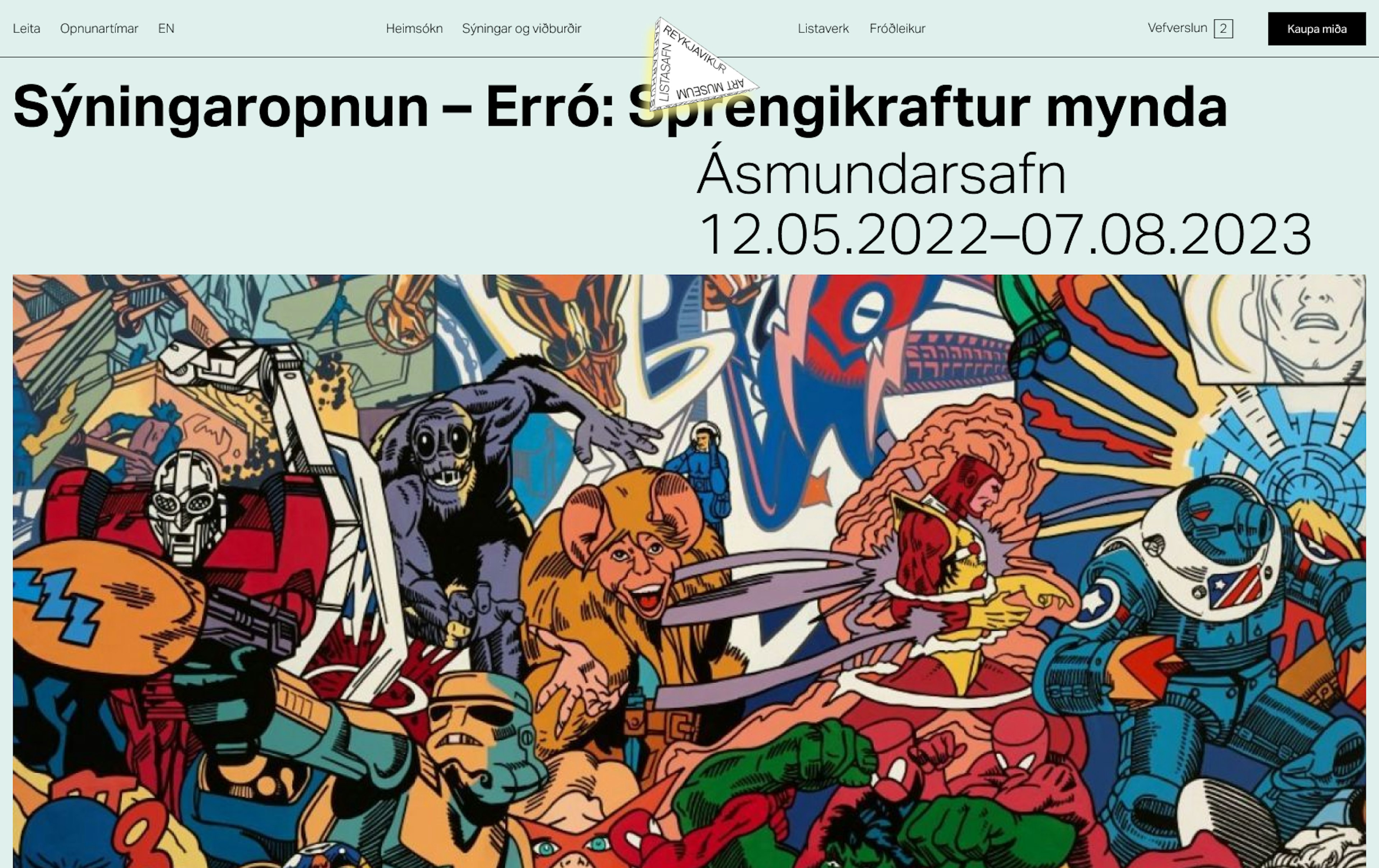 Mynd af undirsíðu af hönnun Júní fyrir Listasafn Reykjavíkur