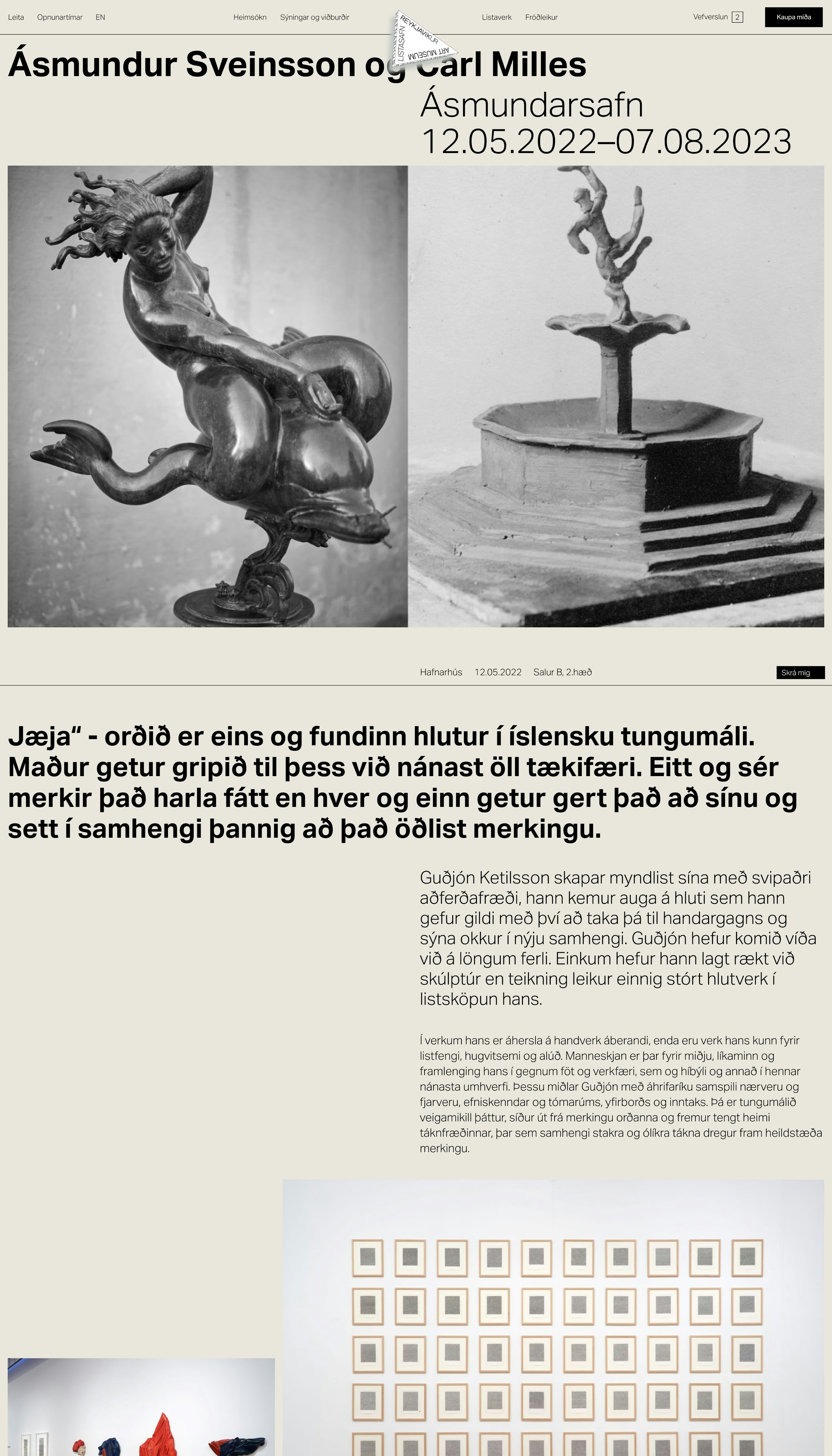 Mynd af undirsíðu af hönnun Júní fyrir Listasafn Reykjavíkur