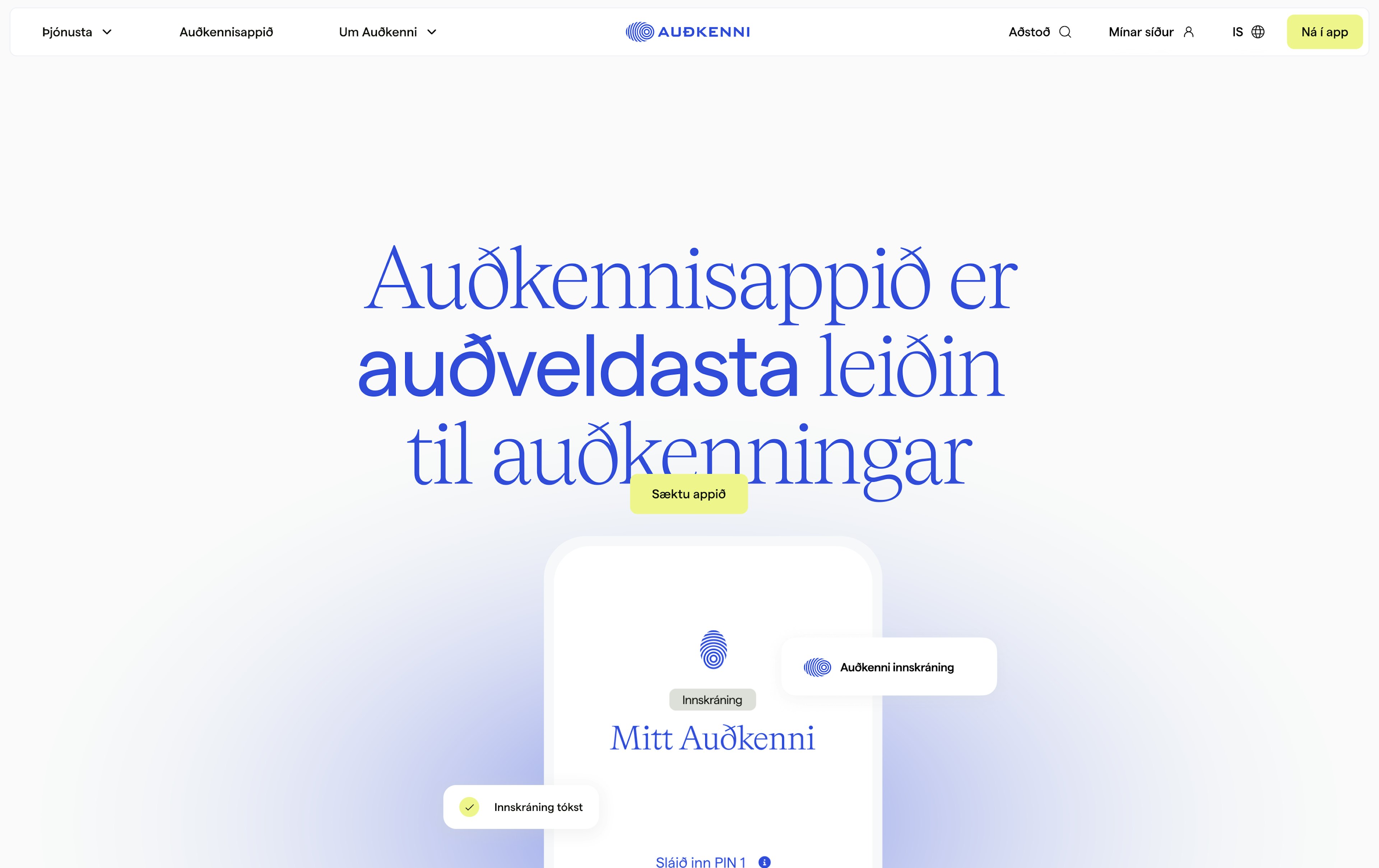 Skjámynd af heimasíðu Auðkenni