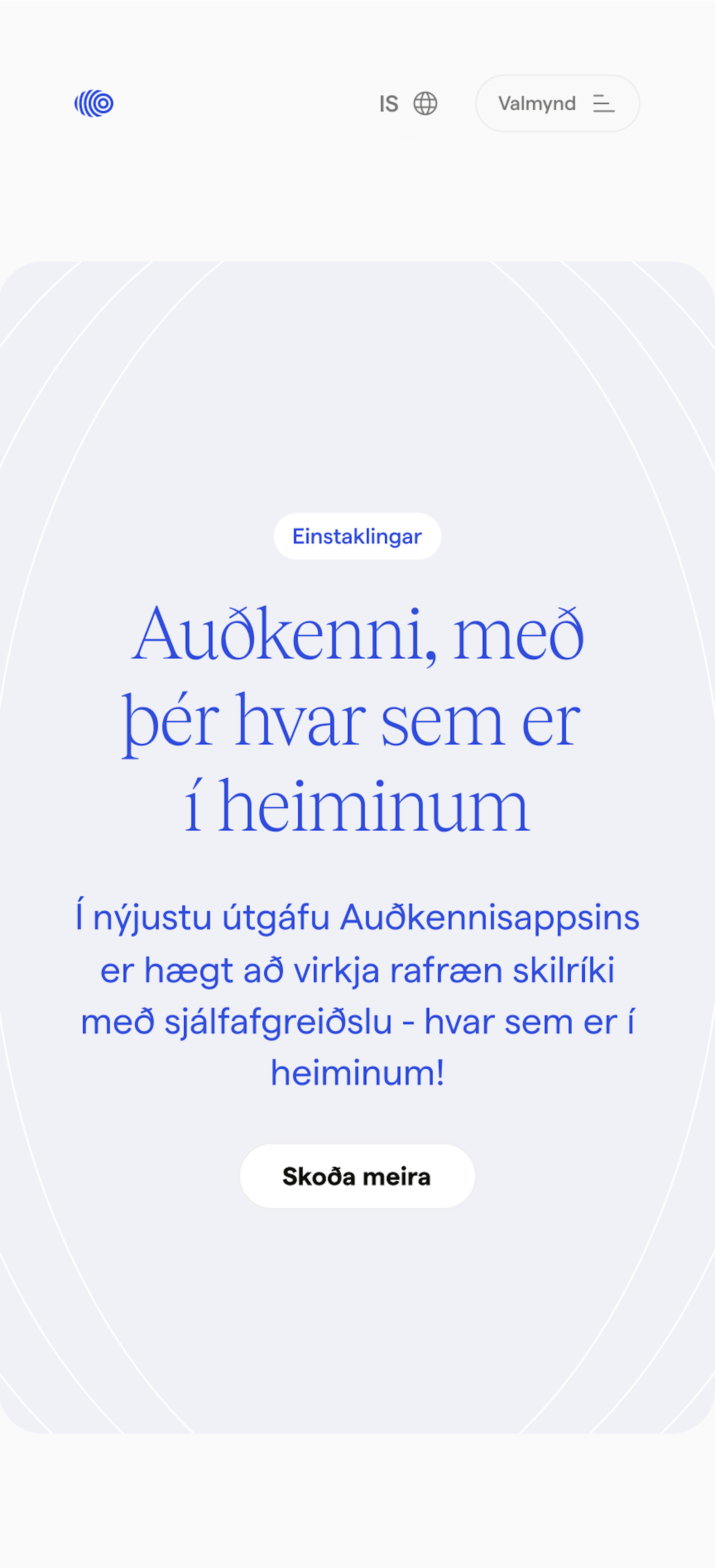 Skjámynd af undirsíðu Auðkenni