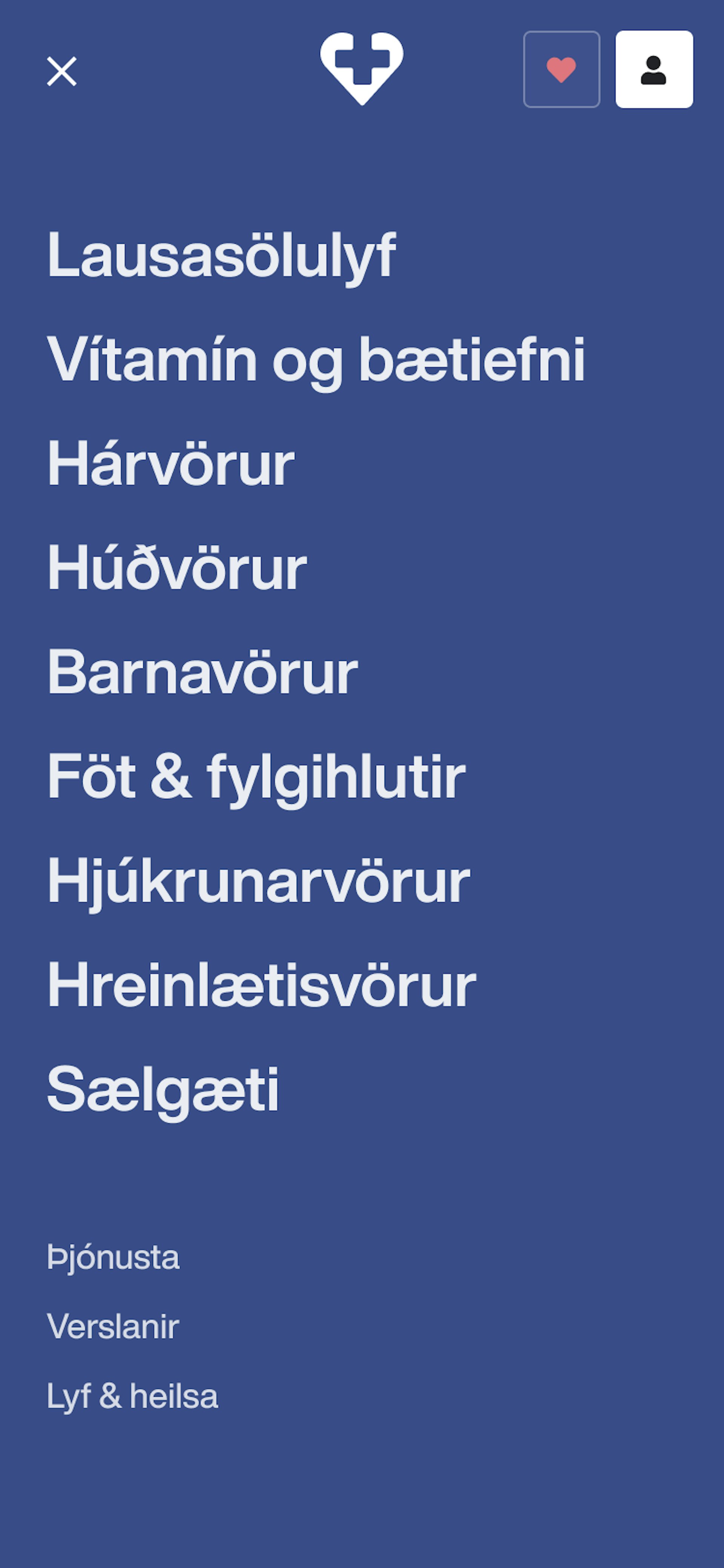 Mynd af valmynd af hönnun Júní fyrir Lyf og Heilsu