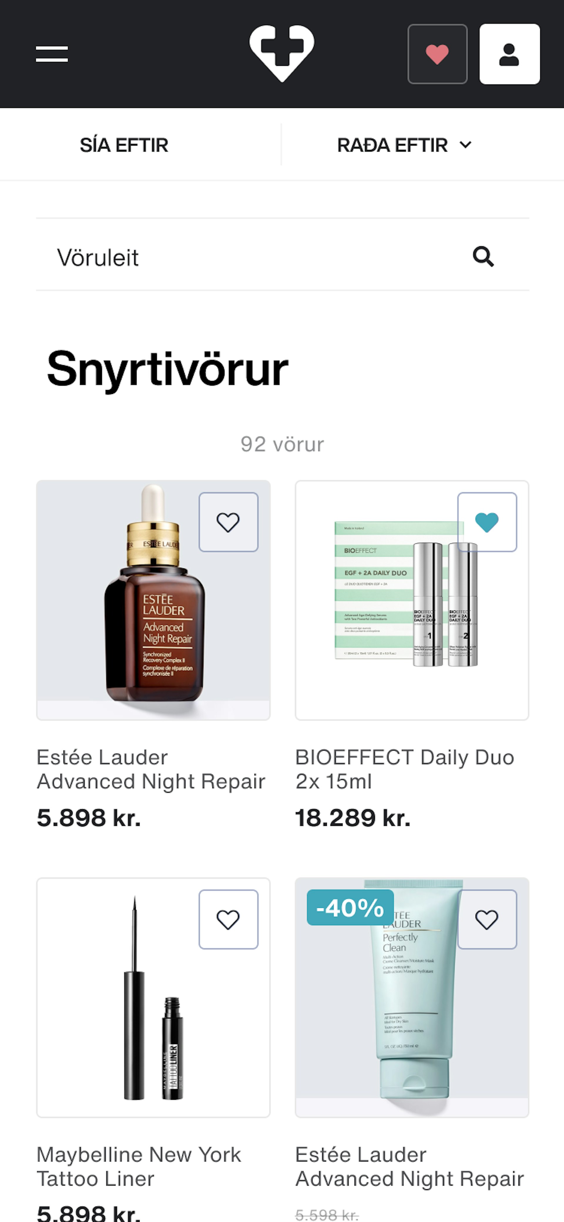 Skjámynd af vefsíðu vörunnar