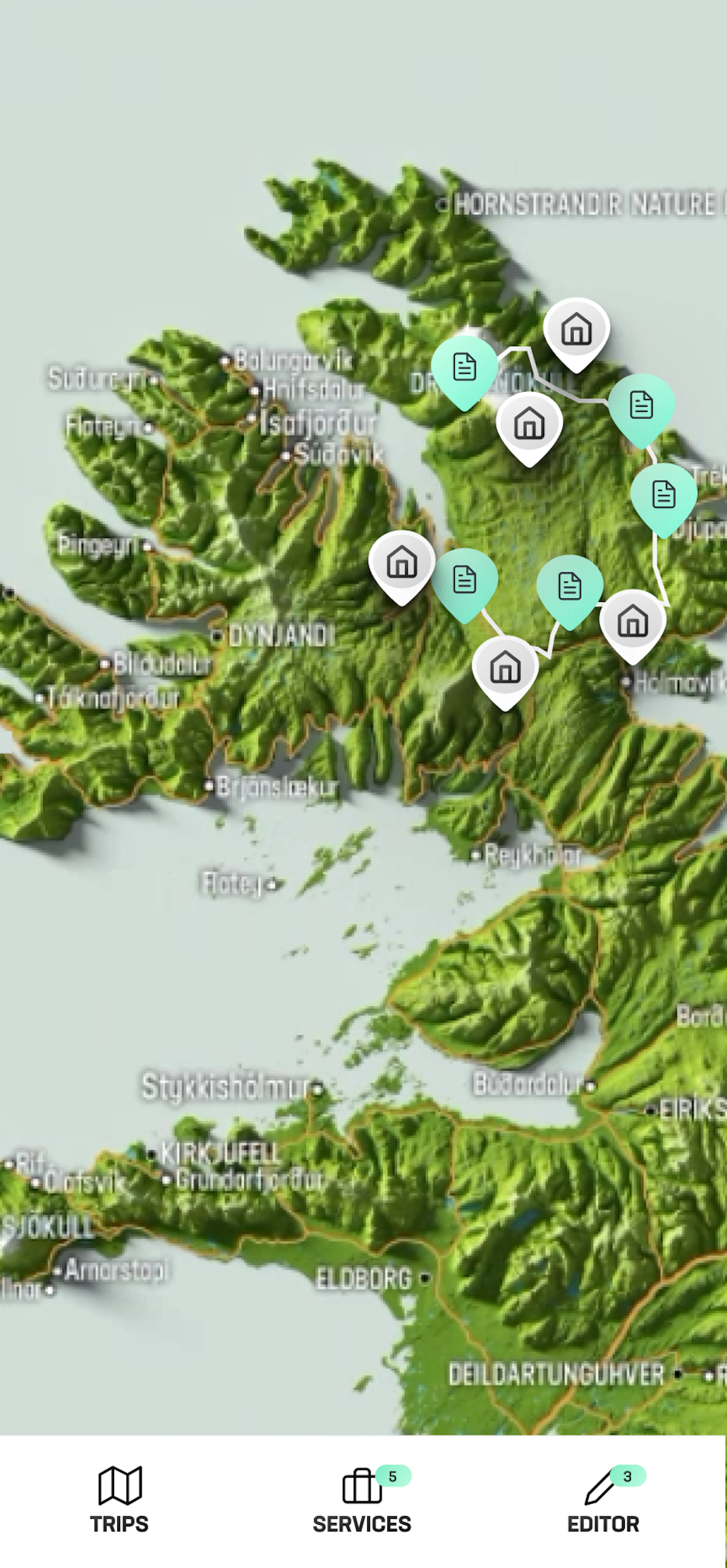 Skjámynd af korti af Íslandi í farsíma