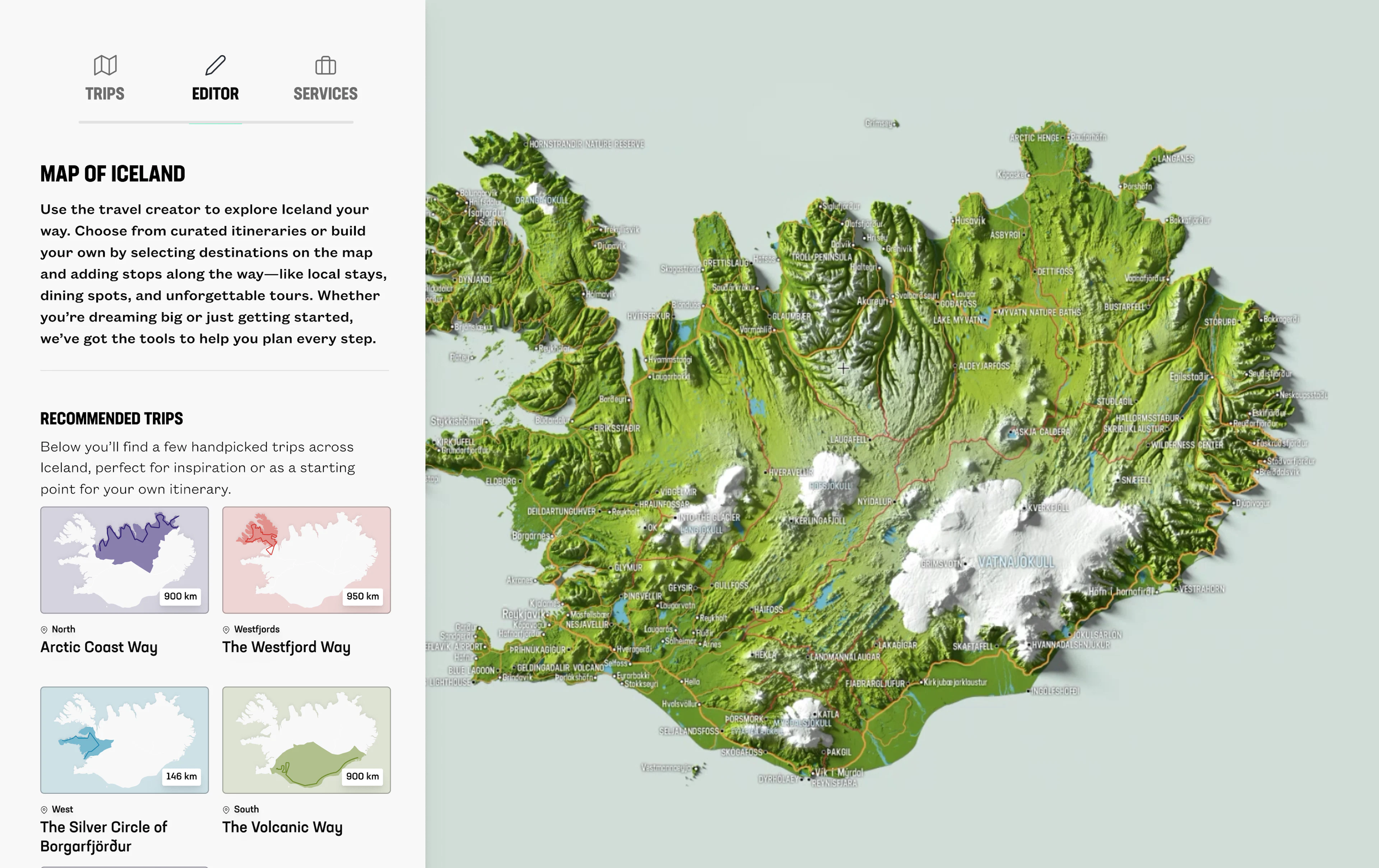Skjámynd af korti af Íslandi