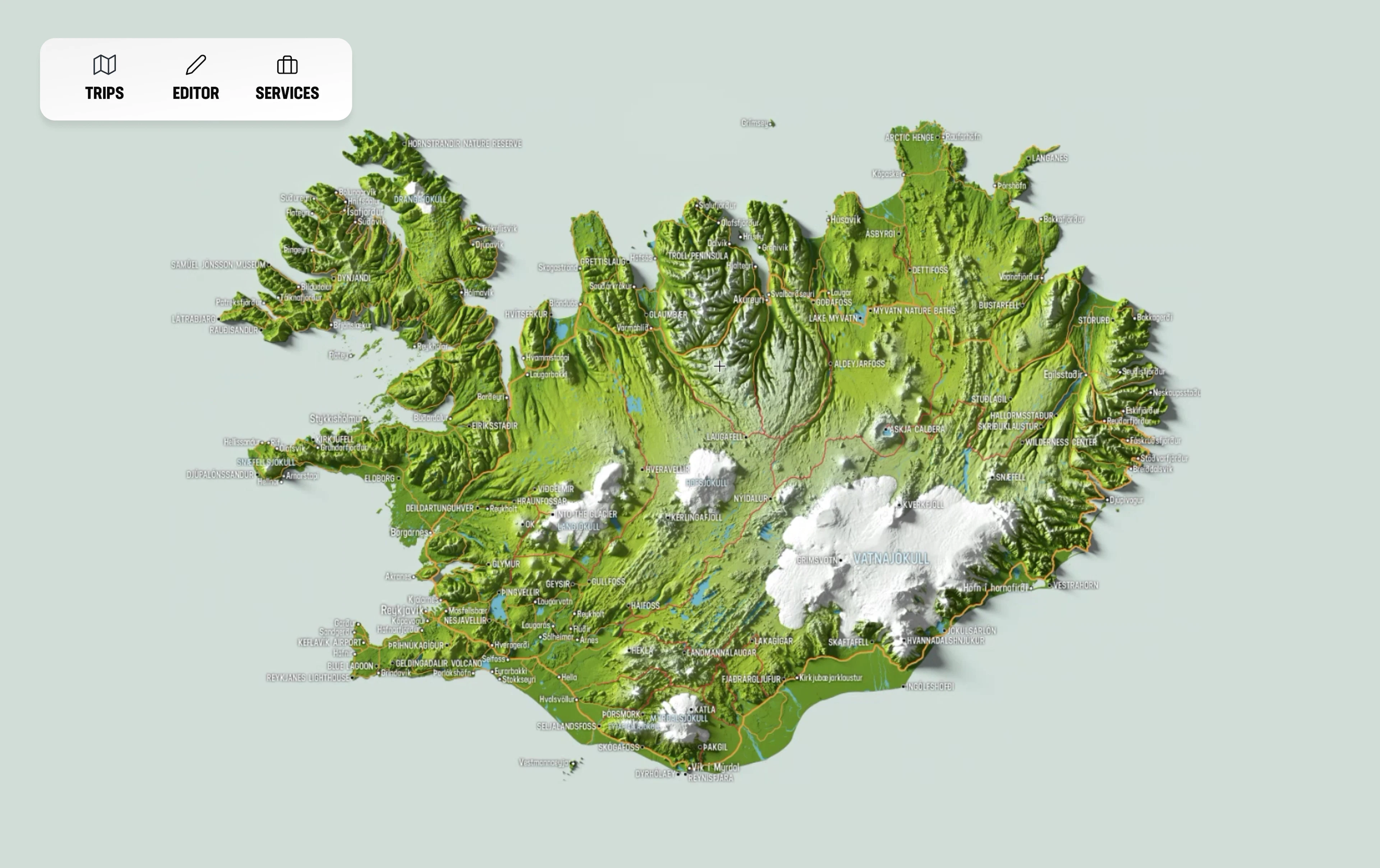 Skjámynd af korti af Íslandi
