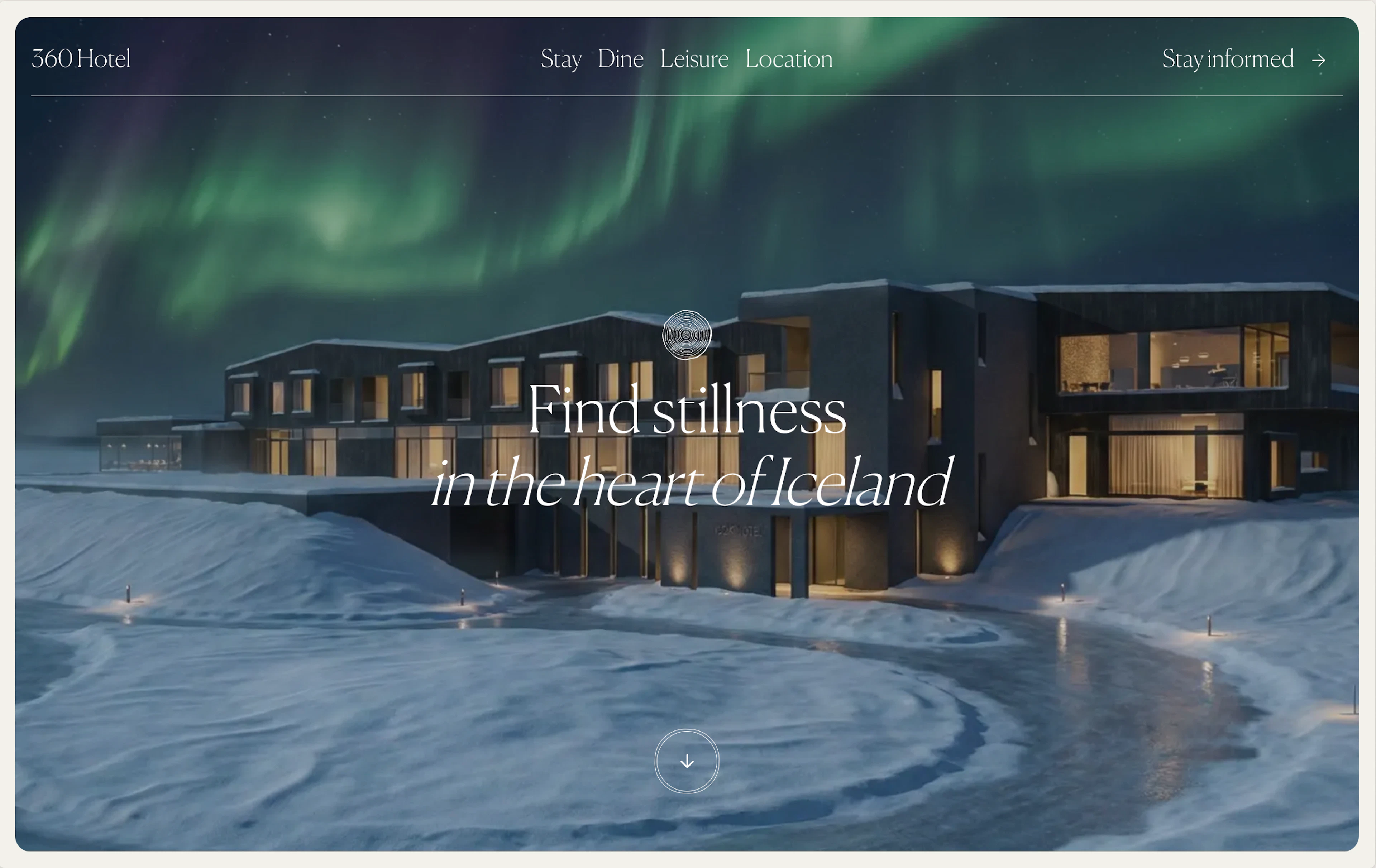 Hero section of 360 hotel website