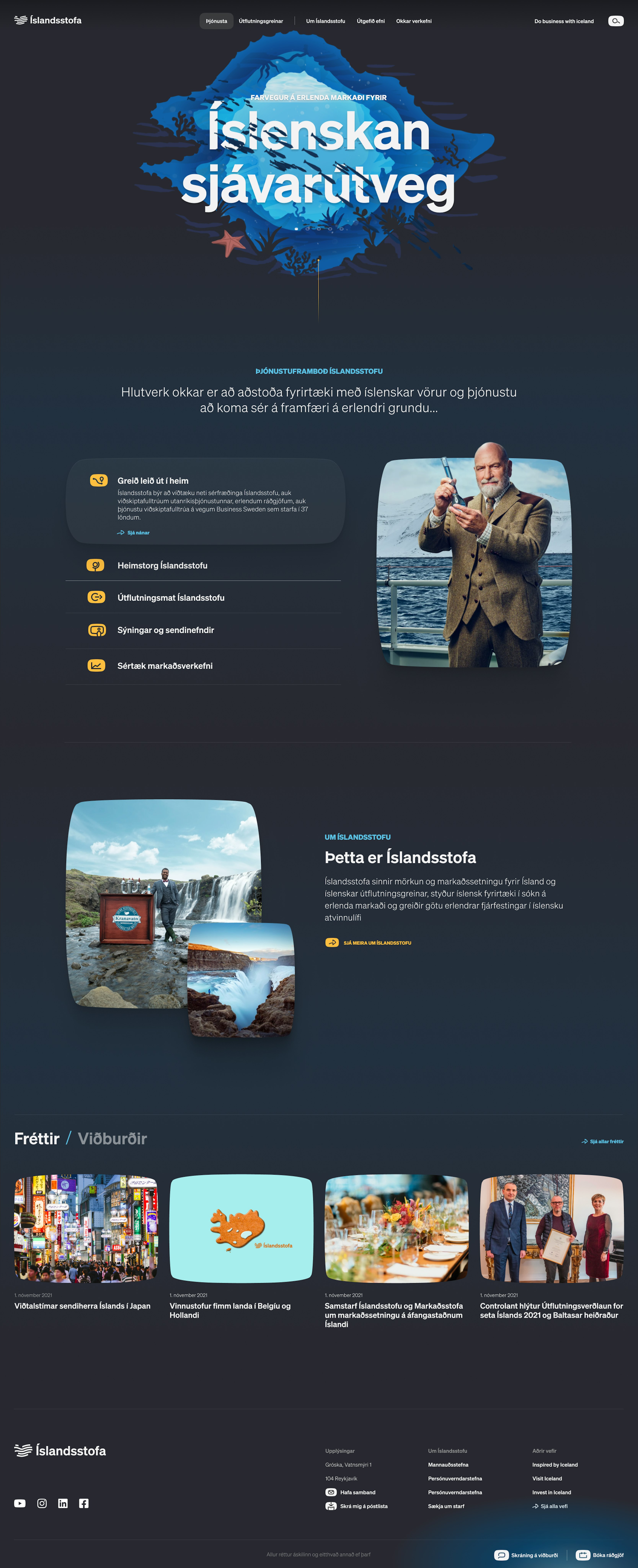 Skjámynd af undirsíðu af hönnun Júní fyrir Íslandsstofu
