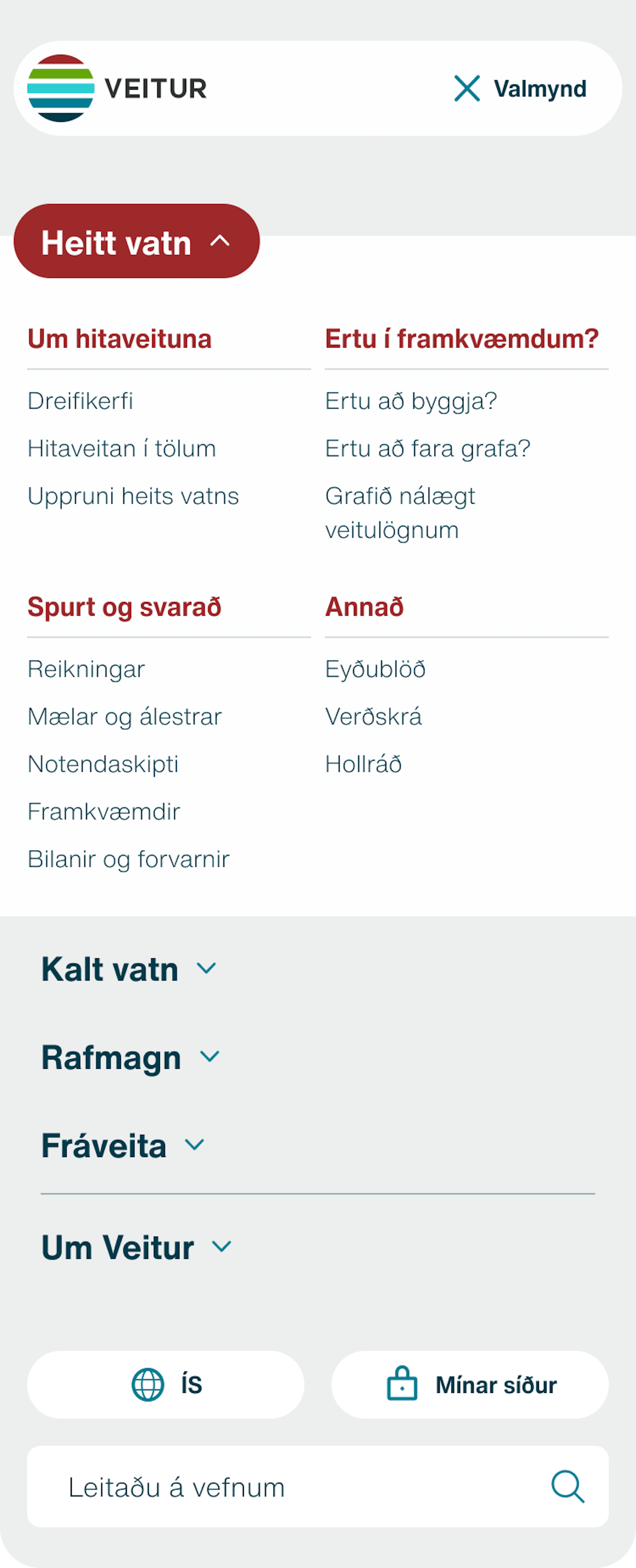 Skjámynd af síðu Veitna