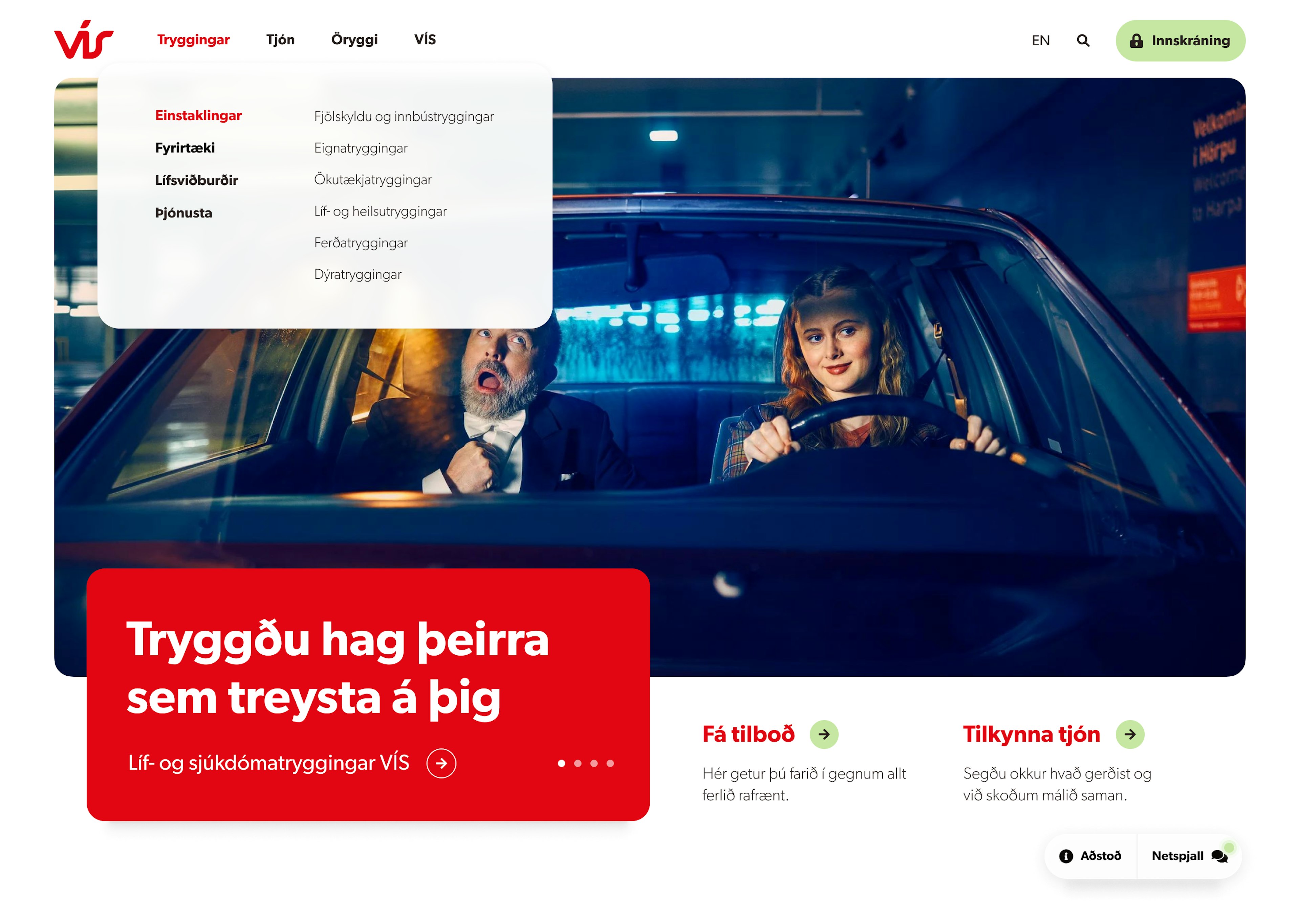 Skjámynd af heimasíðu VÍS