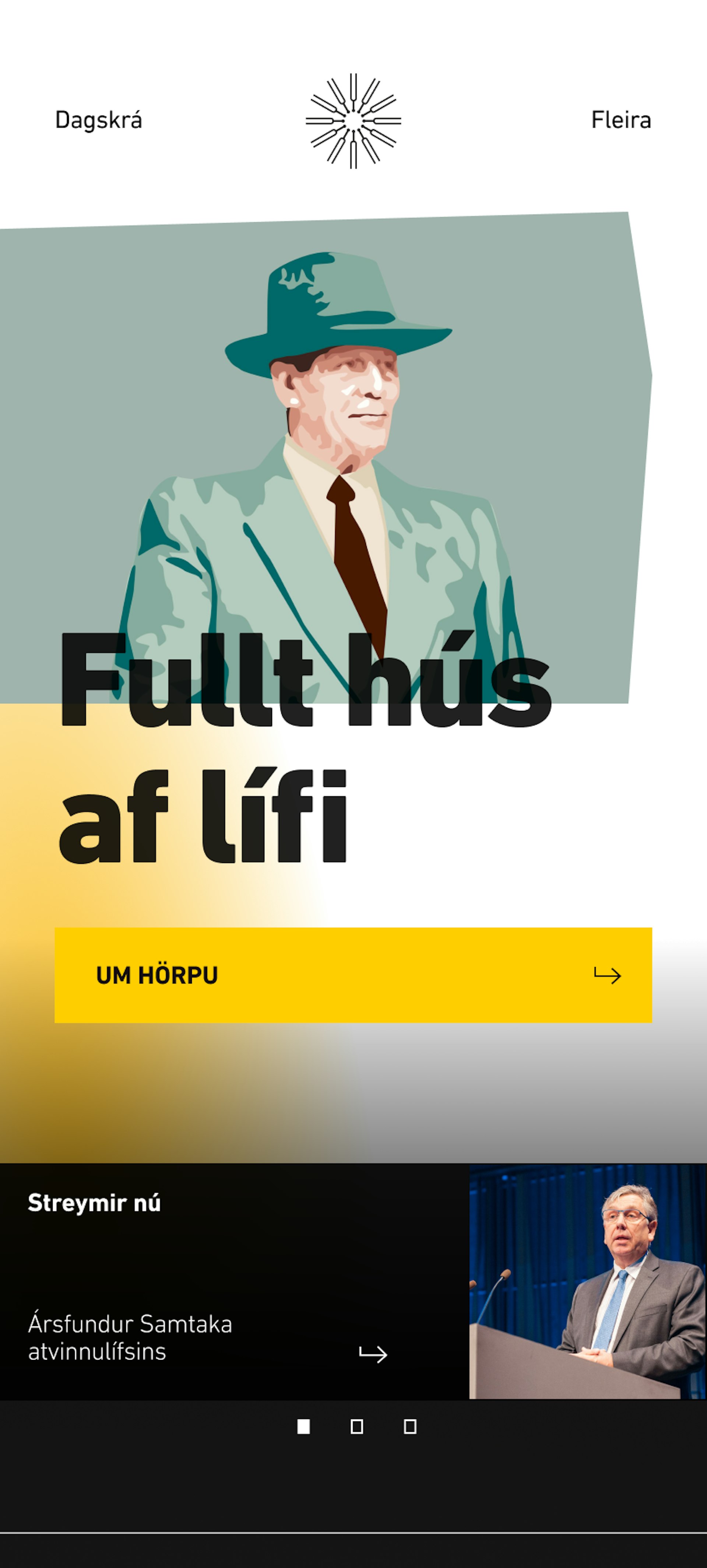 Skjámynd af vefsiðu Hörpu