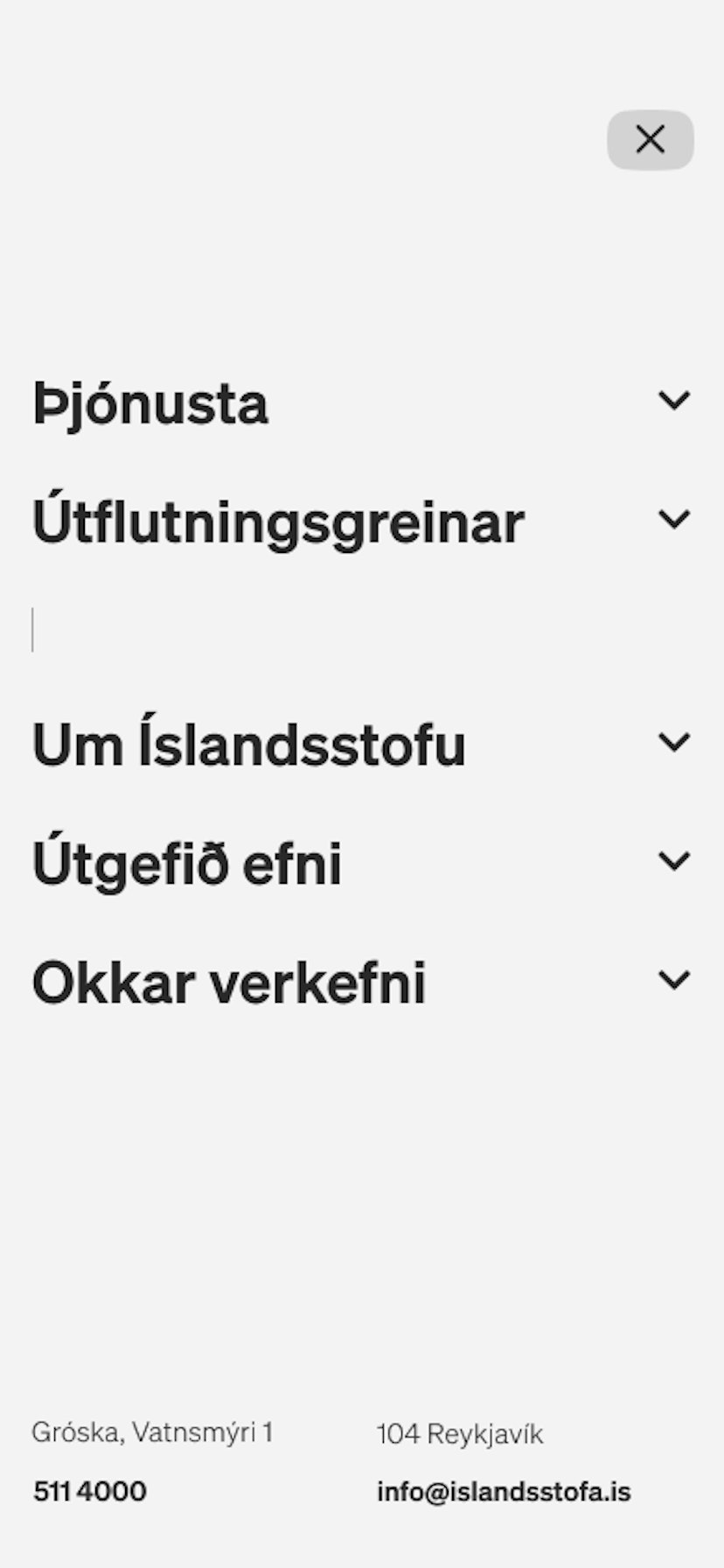 Skjámynd af undirsíðu af hönnun Júní fyrir Íslandsstofu
