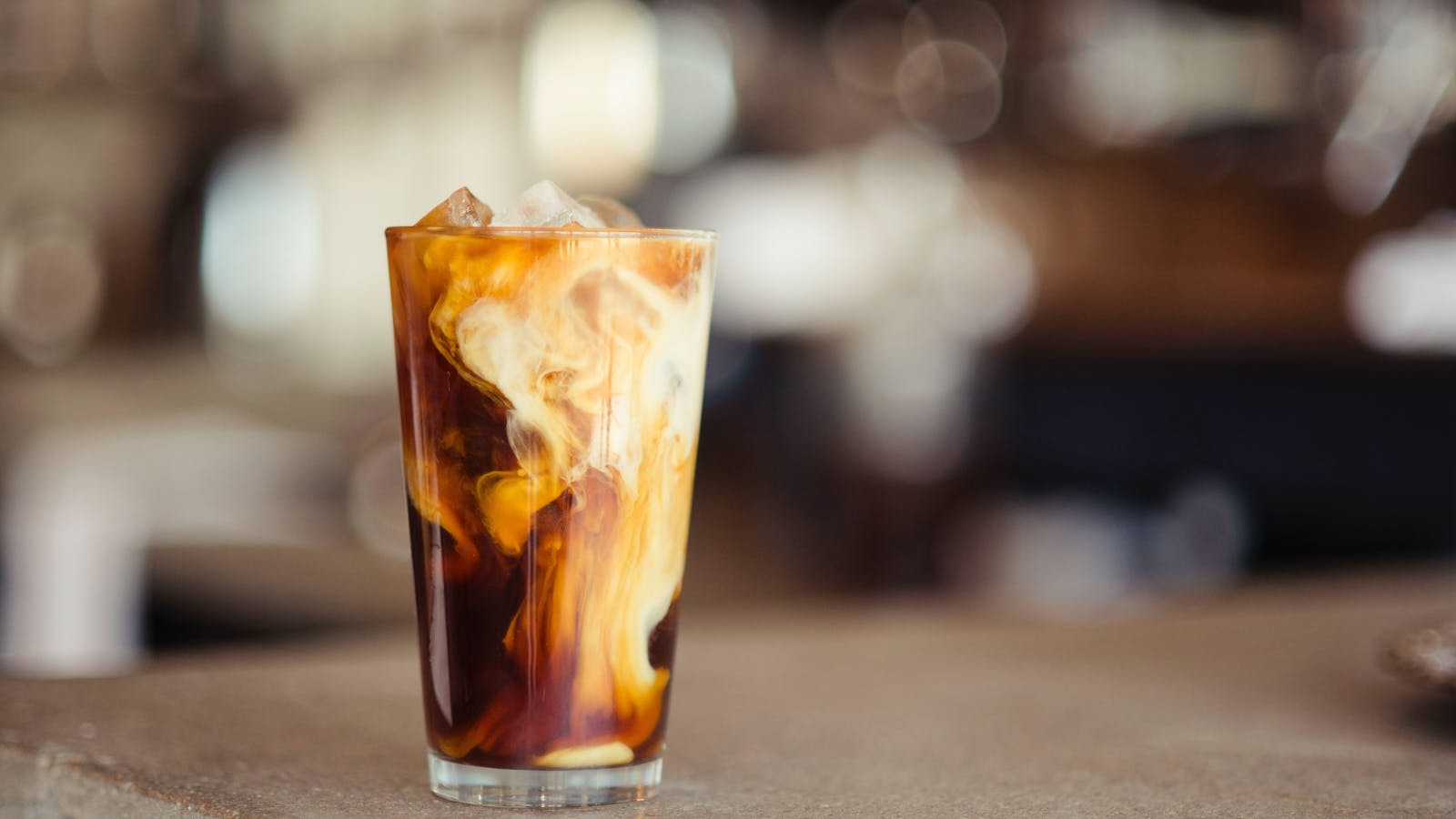 An iced coffee in a glass