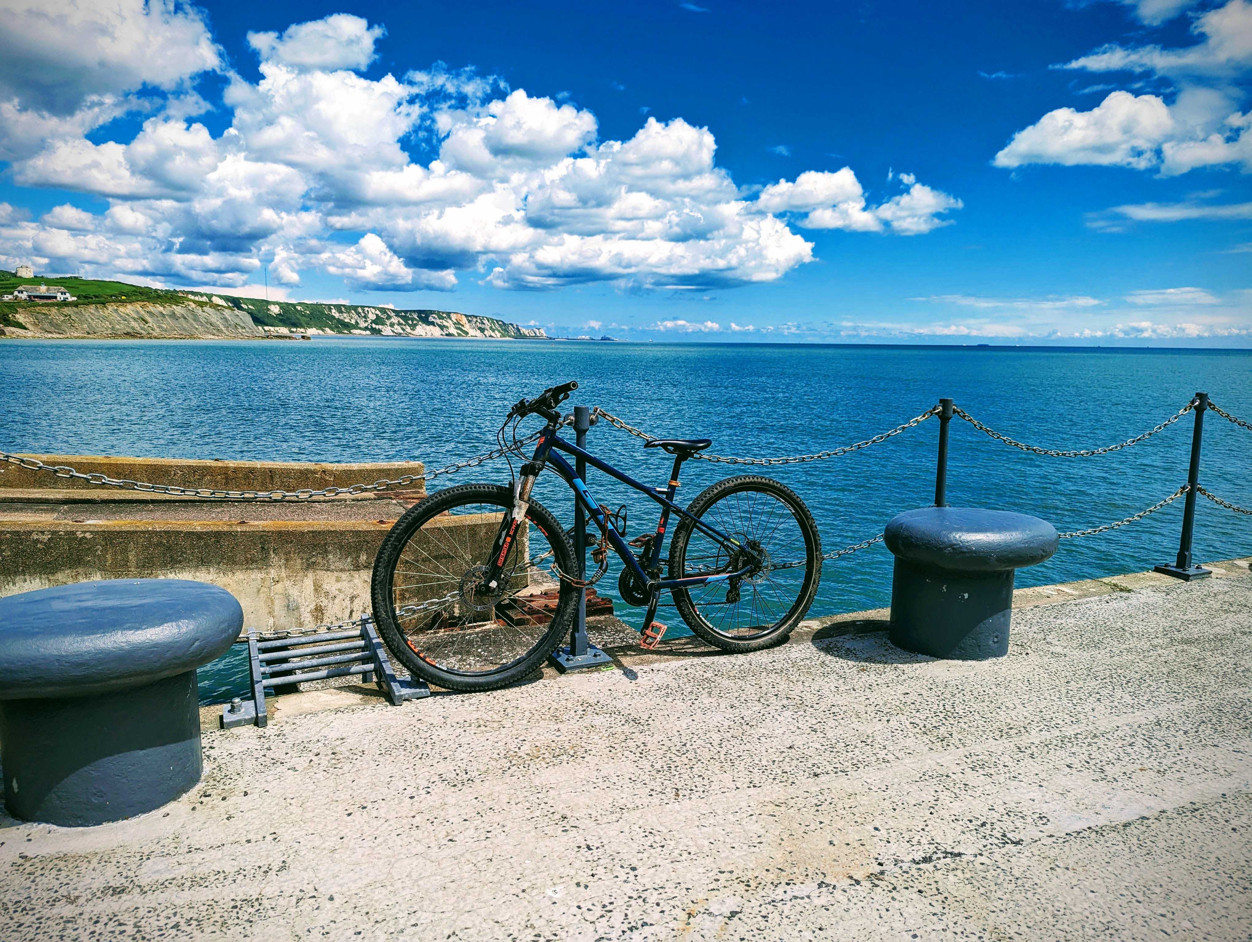 Bike next to sea wall in Folkestone