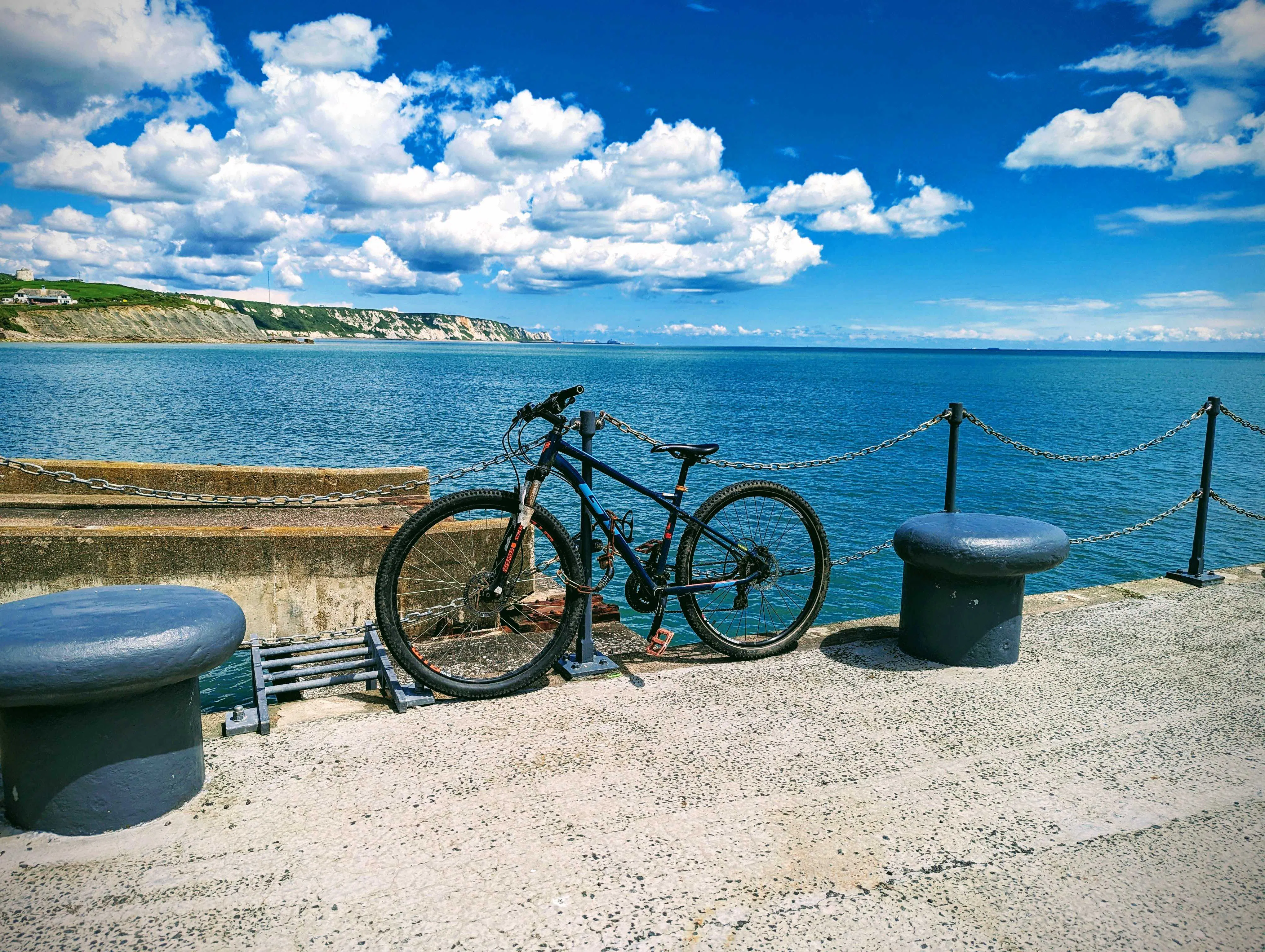 Bike next to sea wall in Folkestone