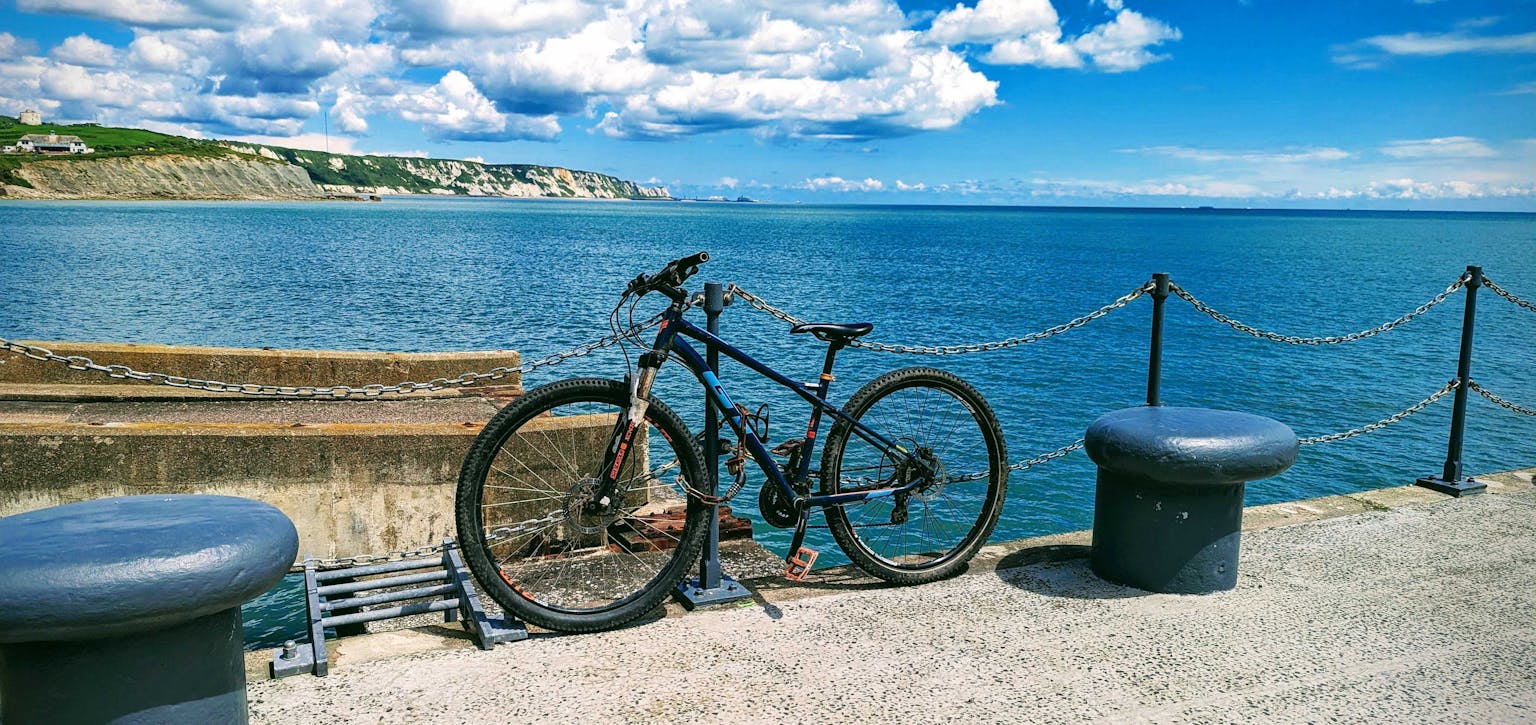 Bike next to sea wall in Folkestone