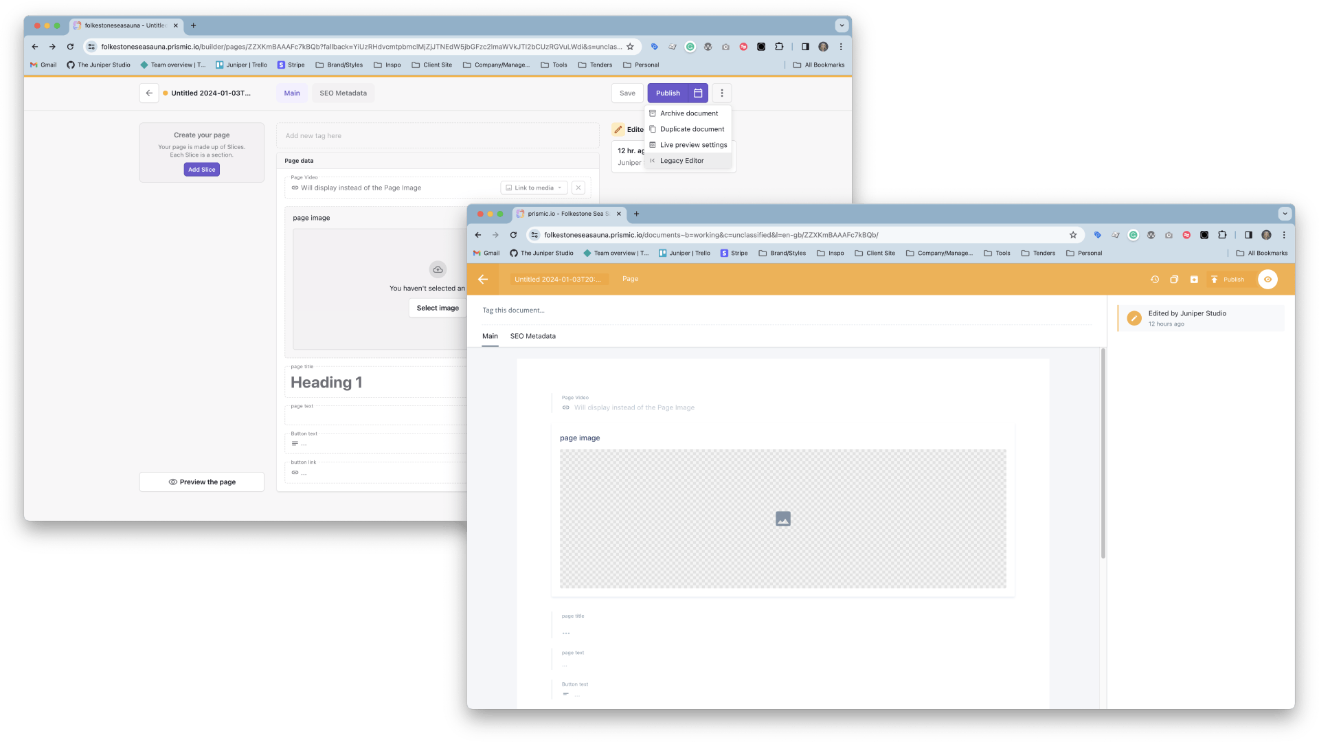 prismic writing room vs page builder