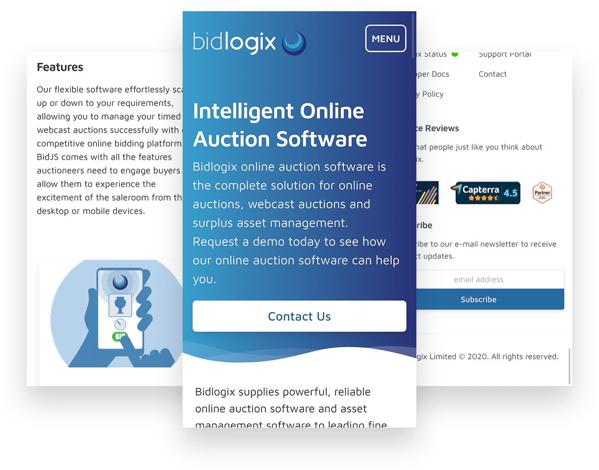 bidlogix screenshots on mobile size screen