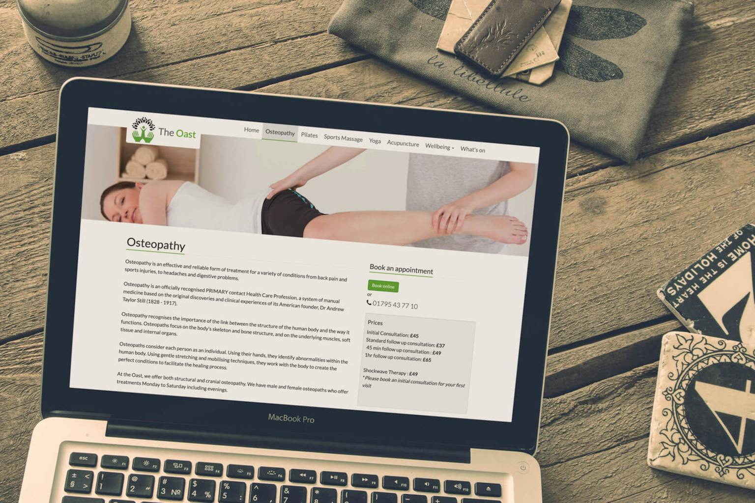 Example of the previous version of Oast Osteopathy website