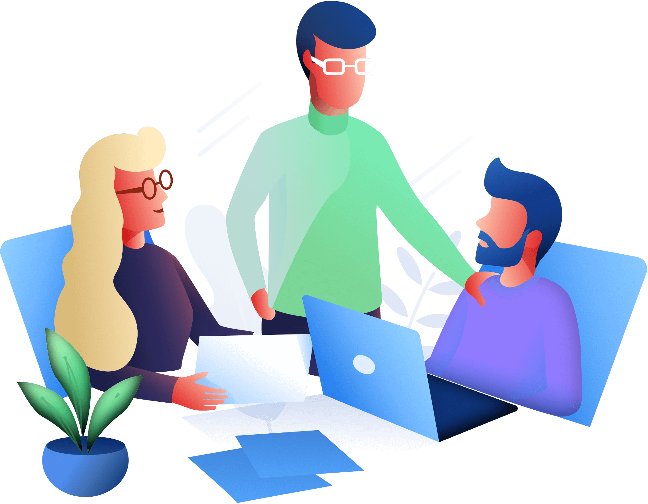 Illustration of 3 colleagues working on a project
