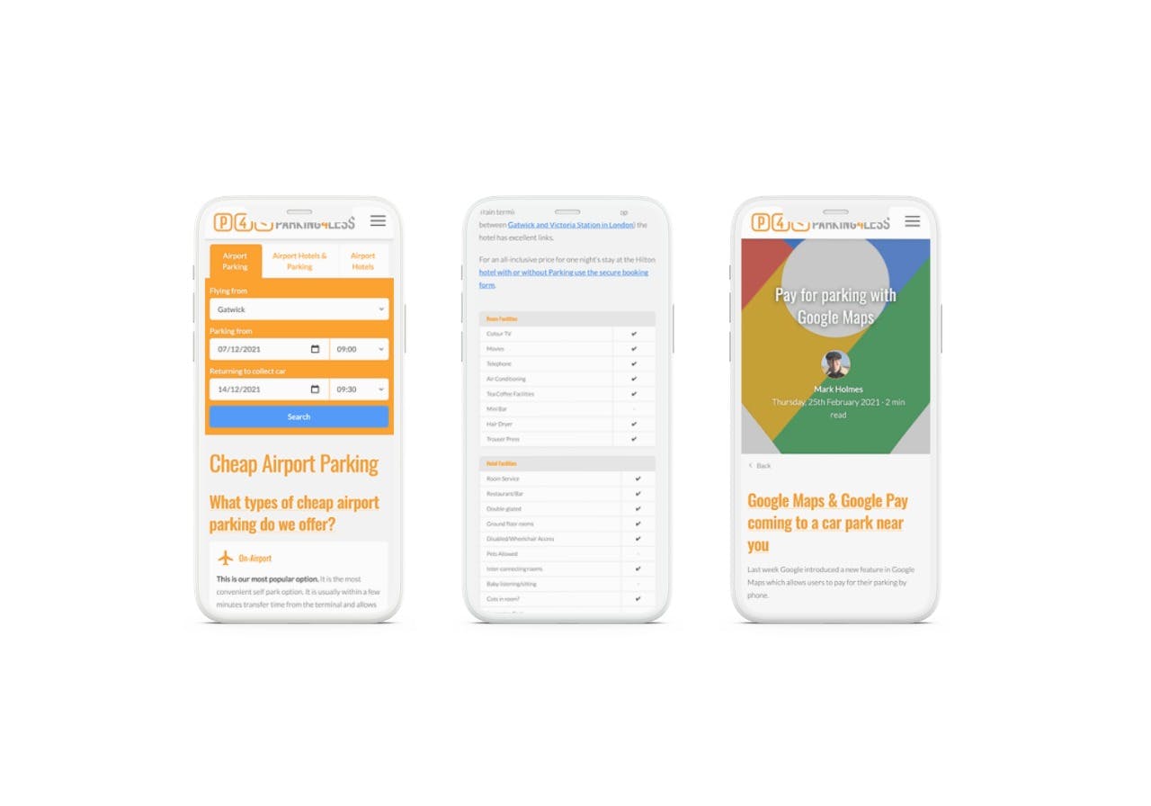 Parking4less website on a mobile screen