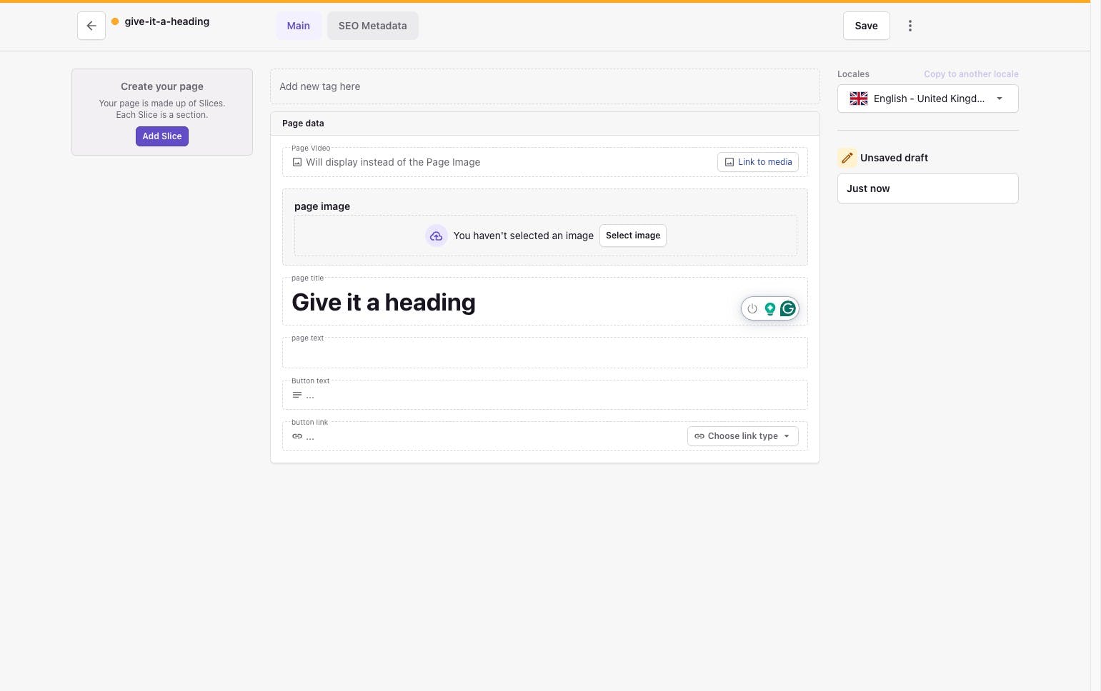 adding a heading in Prismic