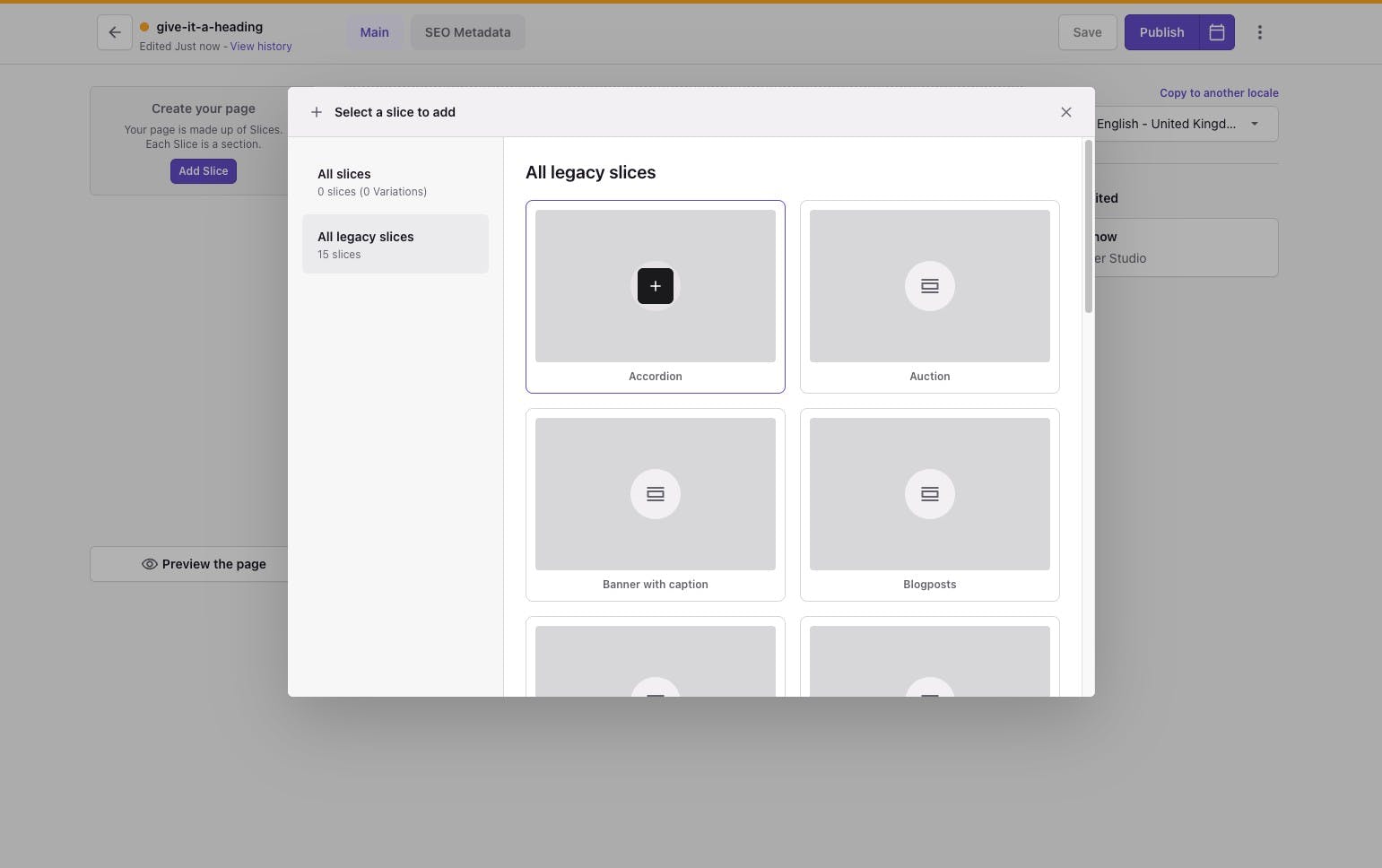 Select a Prismic CMS slice
