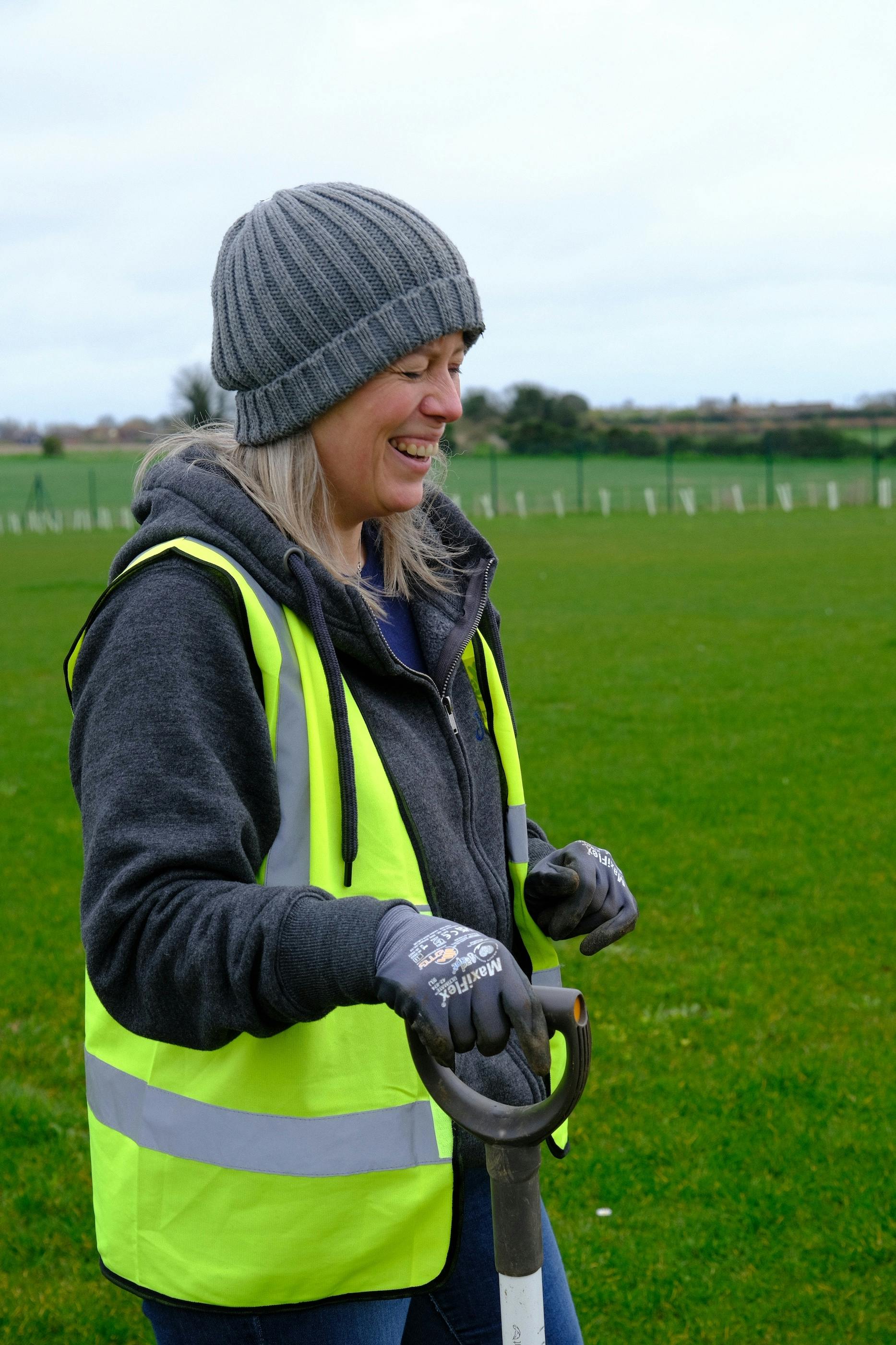 Nicki from Juniper Studio laughing whilst at Treeapp planting session