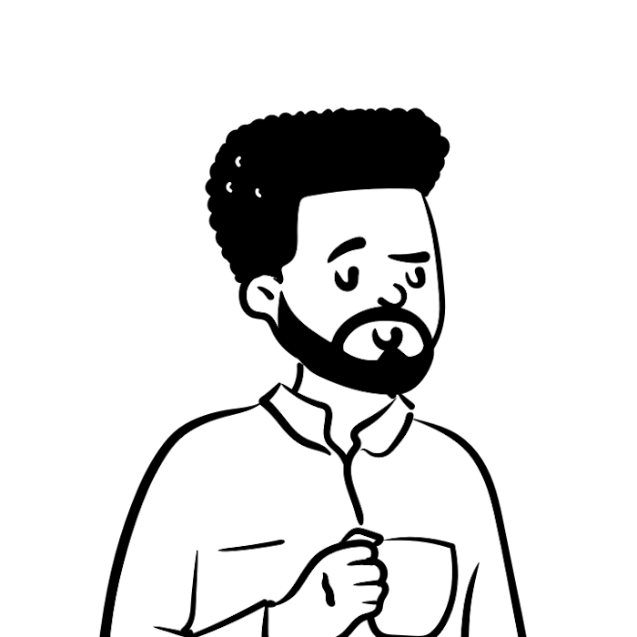 Peep illustration with beard and coffee