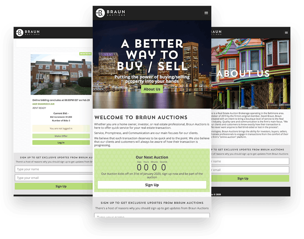 Mobile view of the Braun Auctions website