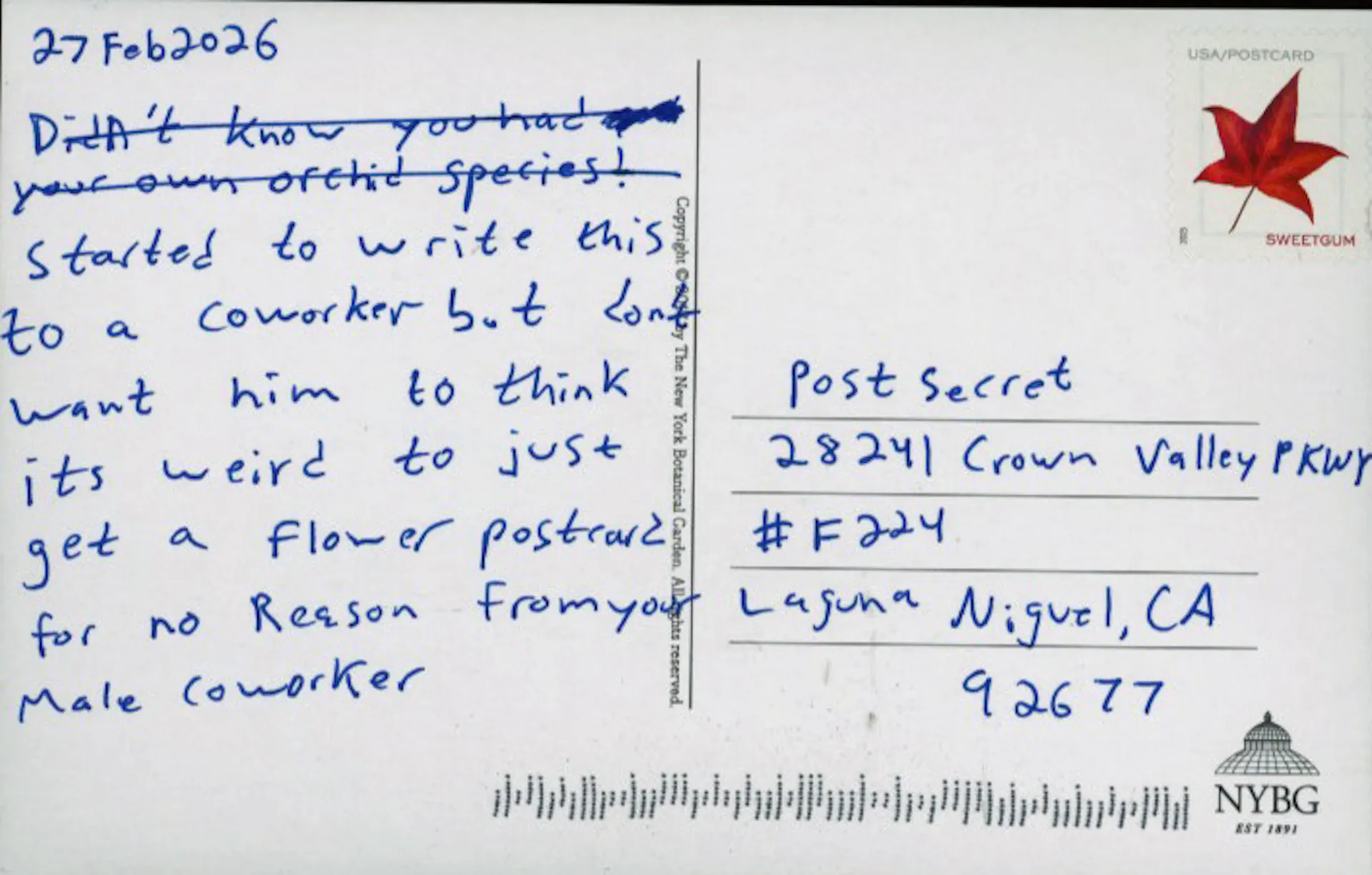 postcard someone sent to postsecret instead of their coworker