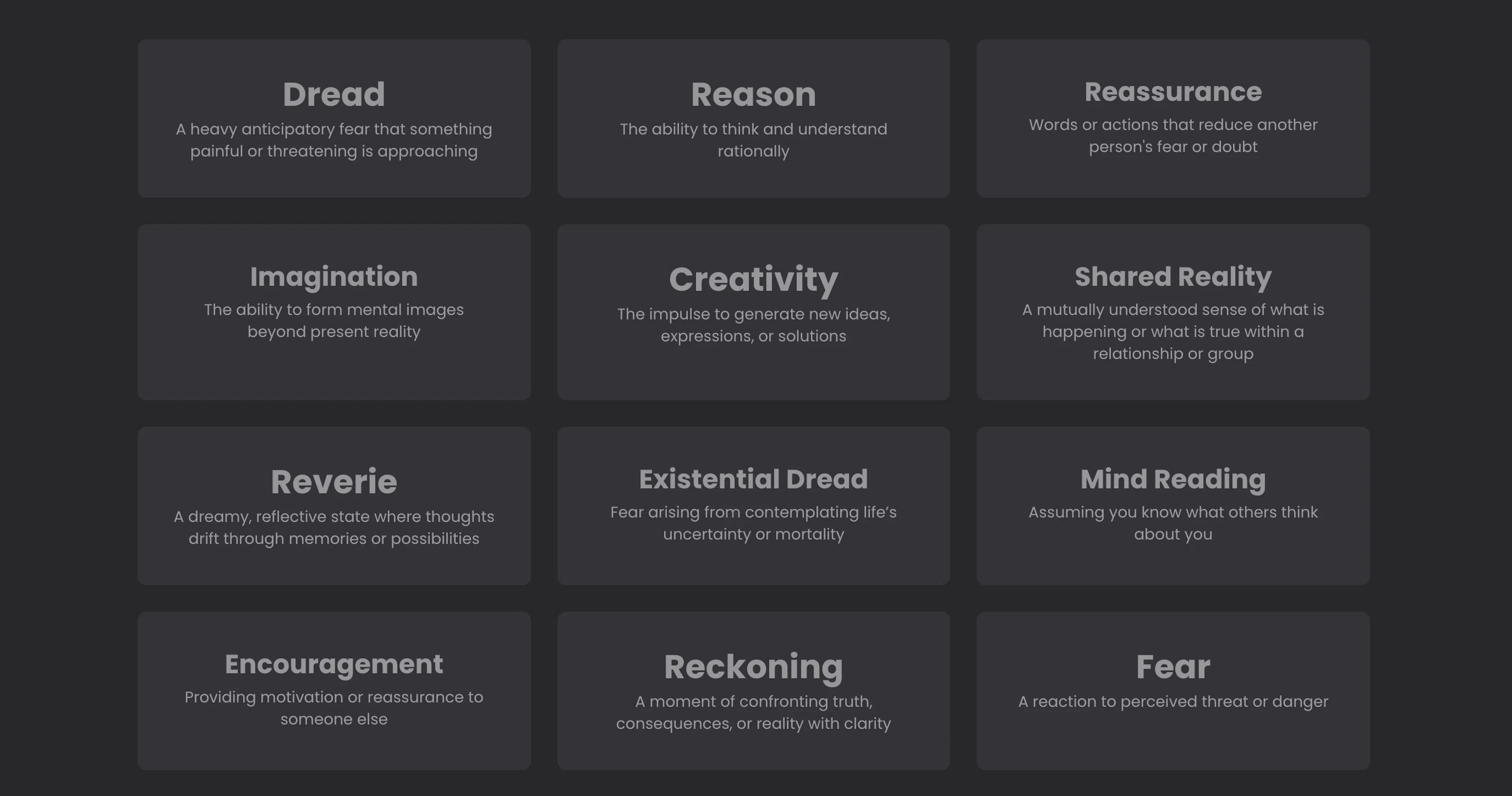 word cards for human inner experience