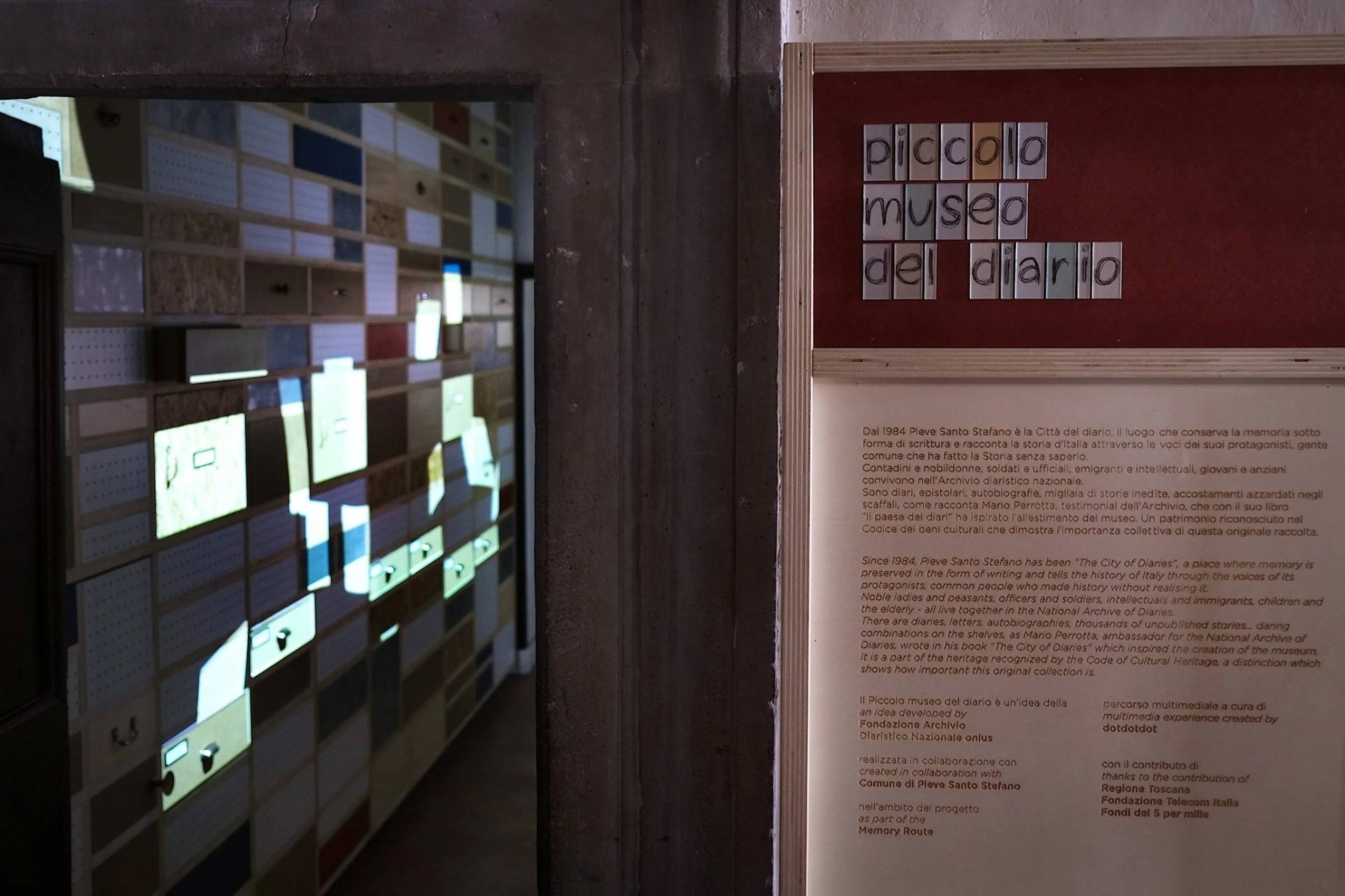 projections on a wall with drawers