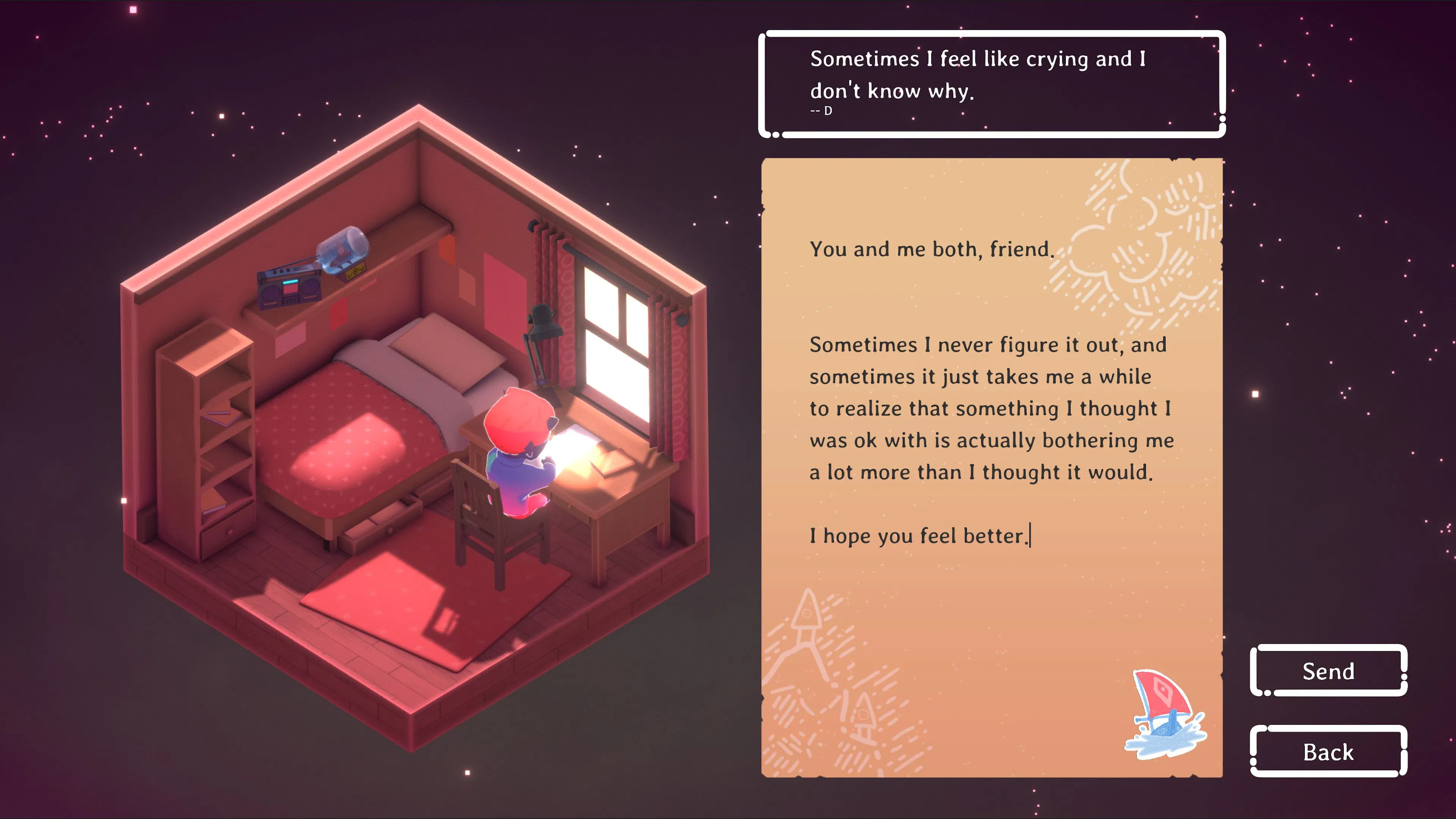 game of person in room writing letter
