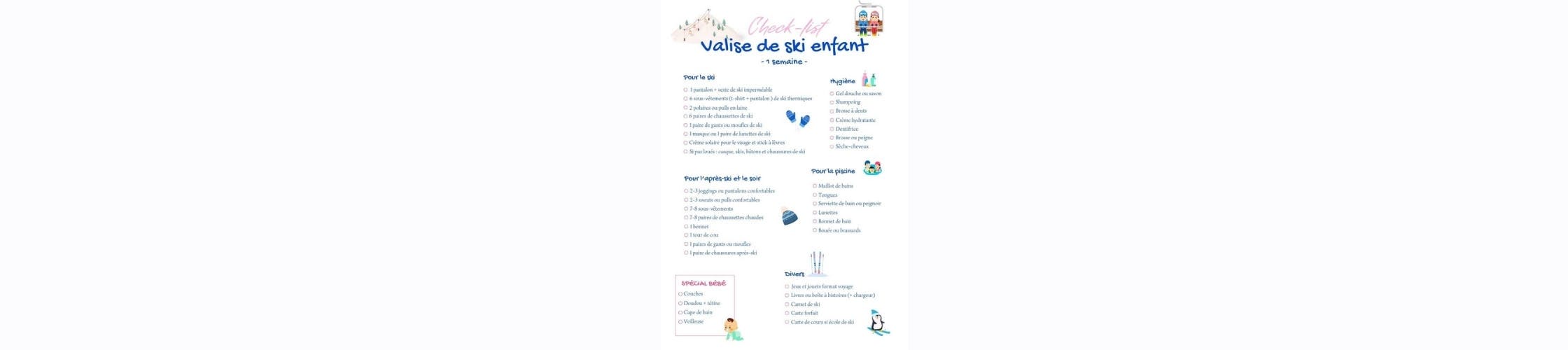 checklist pour faire la valise de ski de son enfant