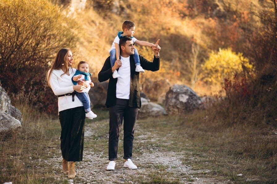 randonnée, famille, enfants, parents, nature