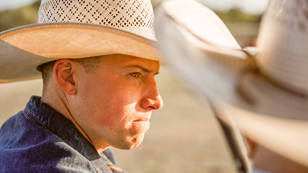 Close up of professional bull fighter Cody Webster.