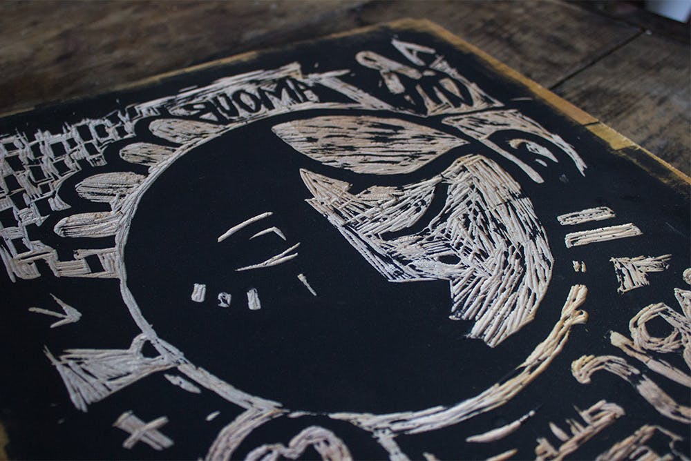 woodcut couple