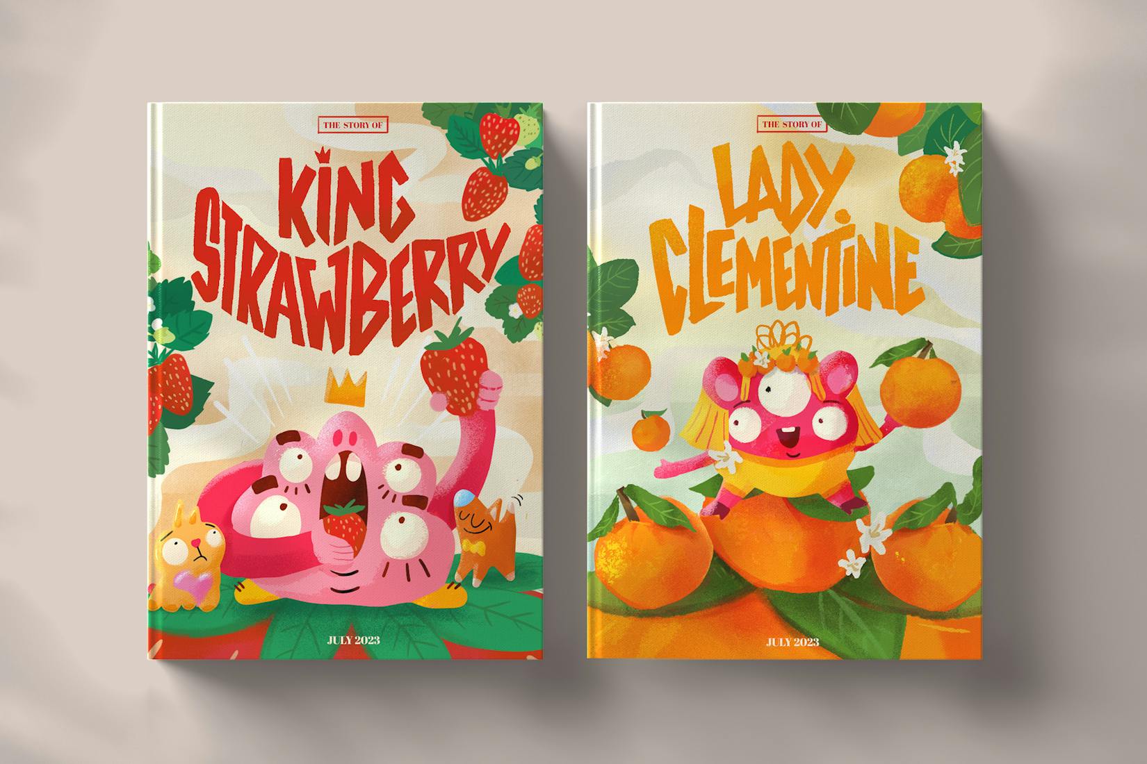 two books illustrated, King strawberry and lady clementine