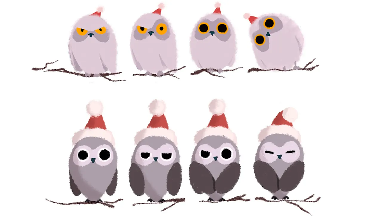 colored sketeches of owls