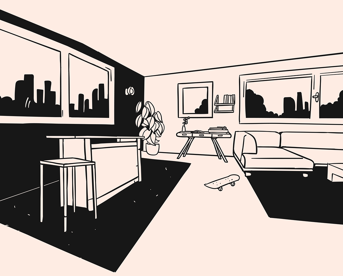 illustration house inside living room angle 3